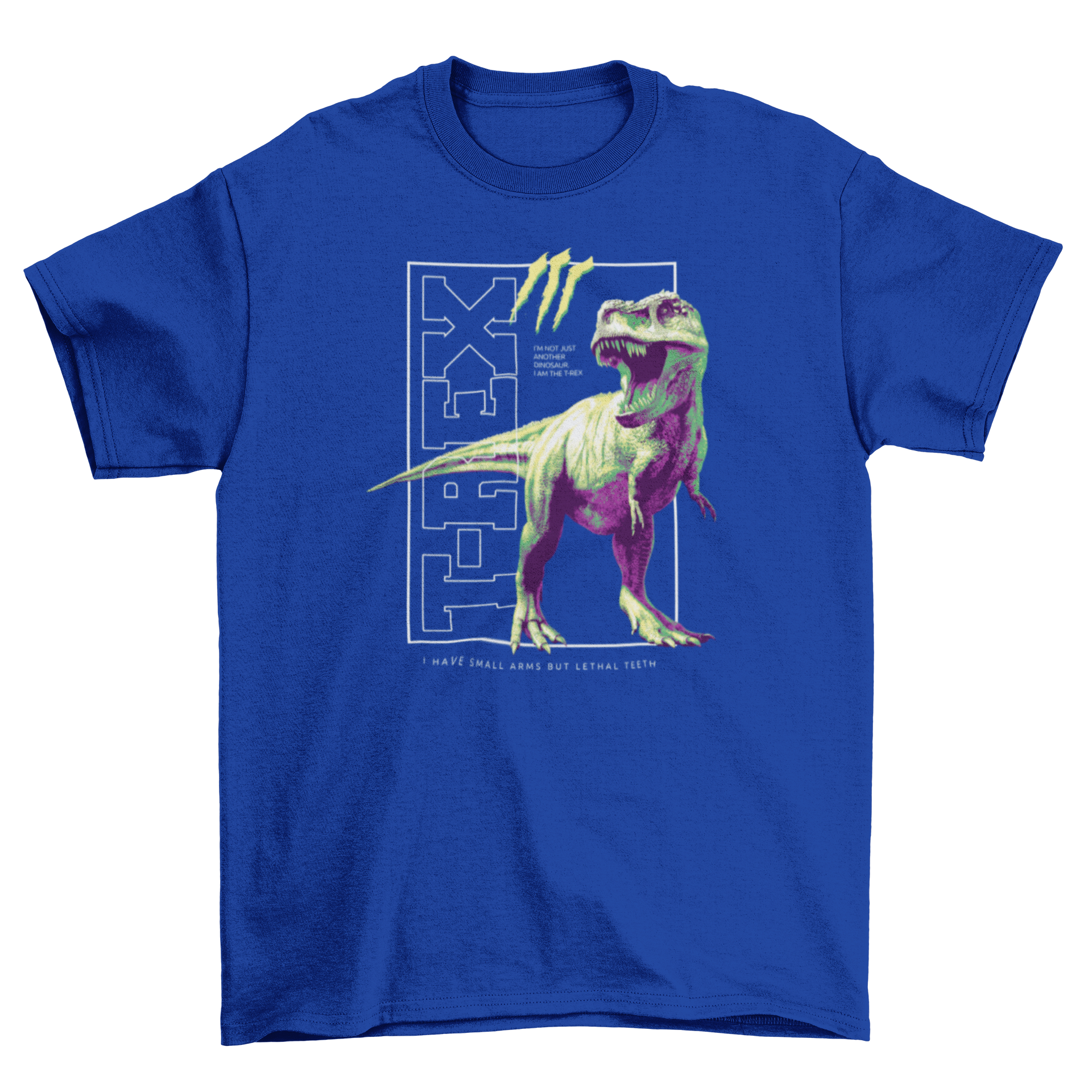 Fashion Big Scary T-rex dinosaur t-shirt featuring a bold T-rex graphic and the quote 'T-rex'.