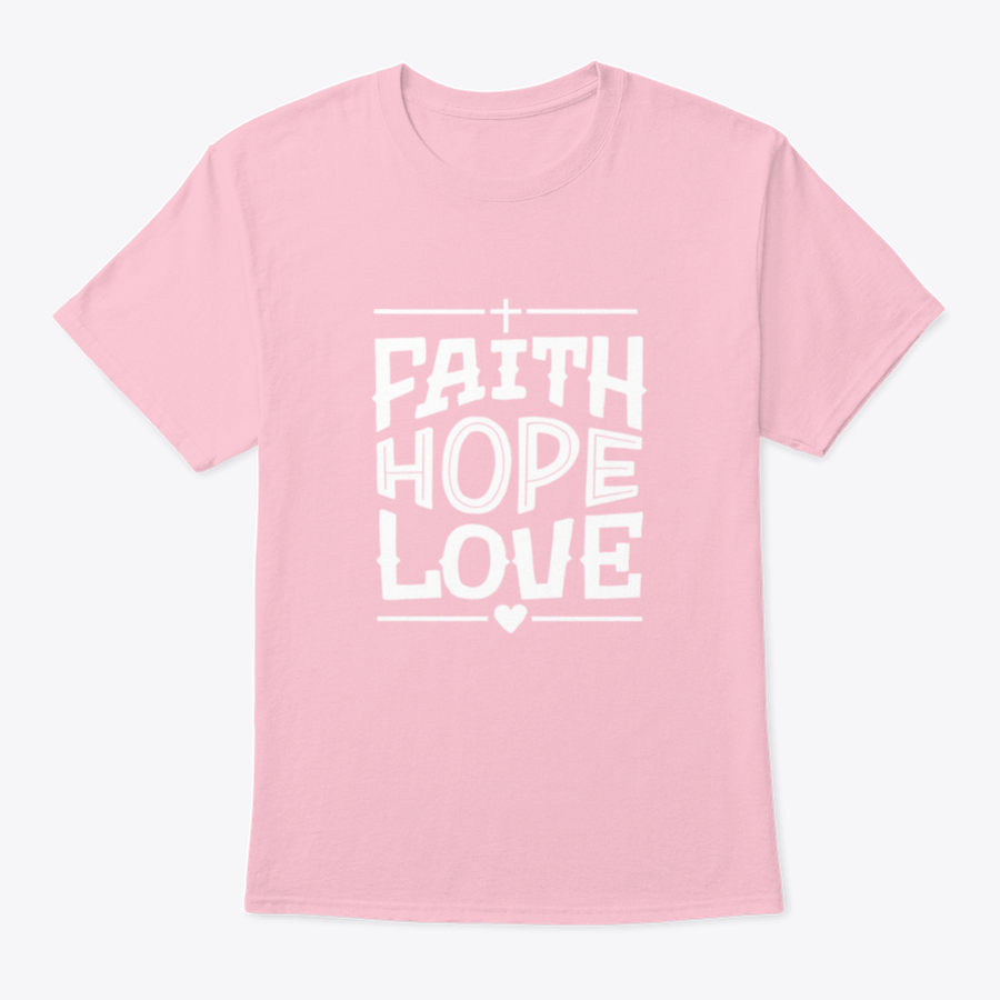 Fath, Hope, Love inspirational quote design featuring a cross and heart on a comfortable cotton fabric.