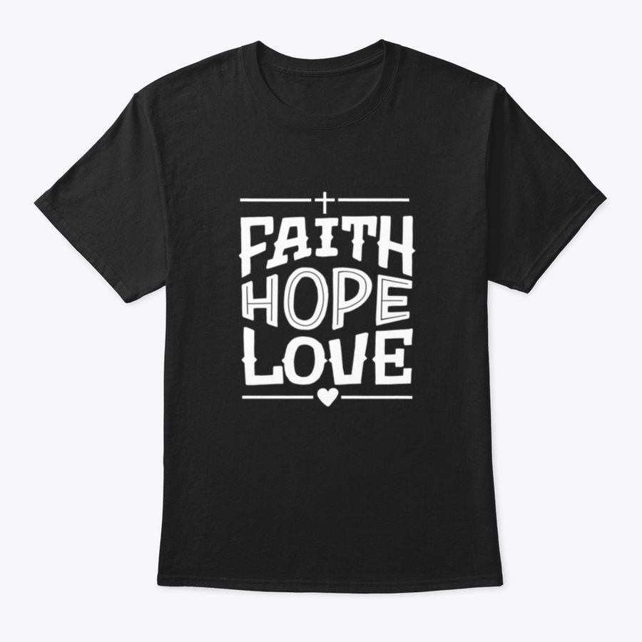 Fath, Hope, Love inspirational quote design featuring a cross and heart on a comfortable cotton fabric.