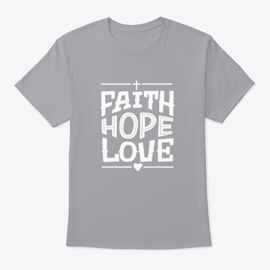 Fath, Hope, Love inspirational quote design featuring a cross and heart on a comfortable cotton fabric.