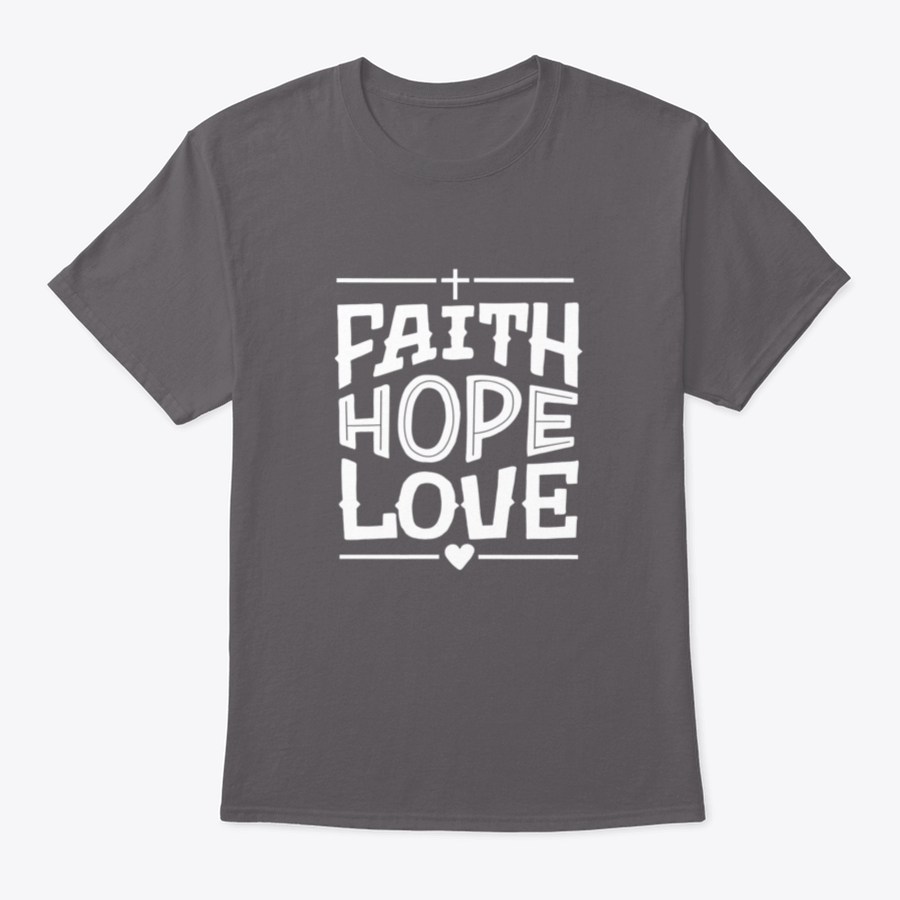 Fath, Hope, Love inspirational quote design featuring a cross and heart on a comfortable cotton fabric.