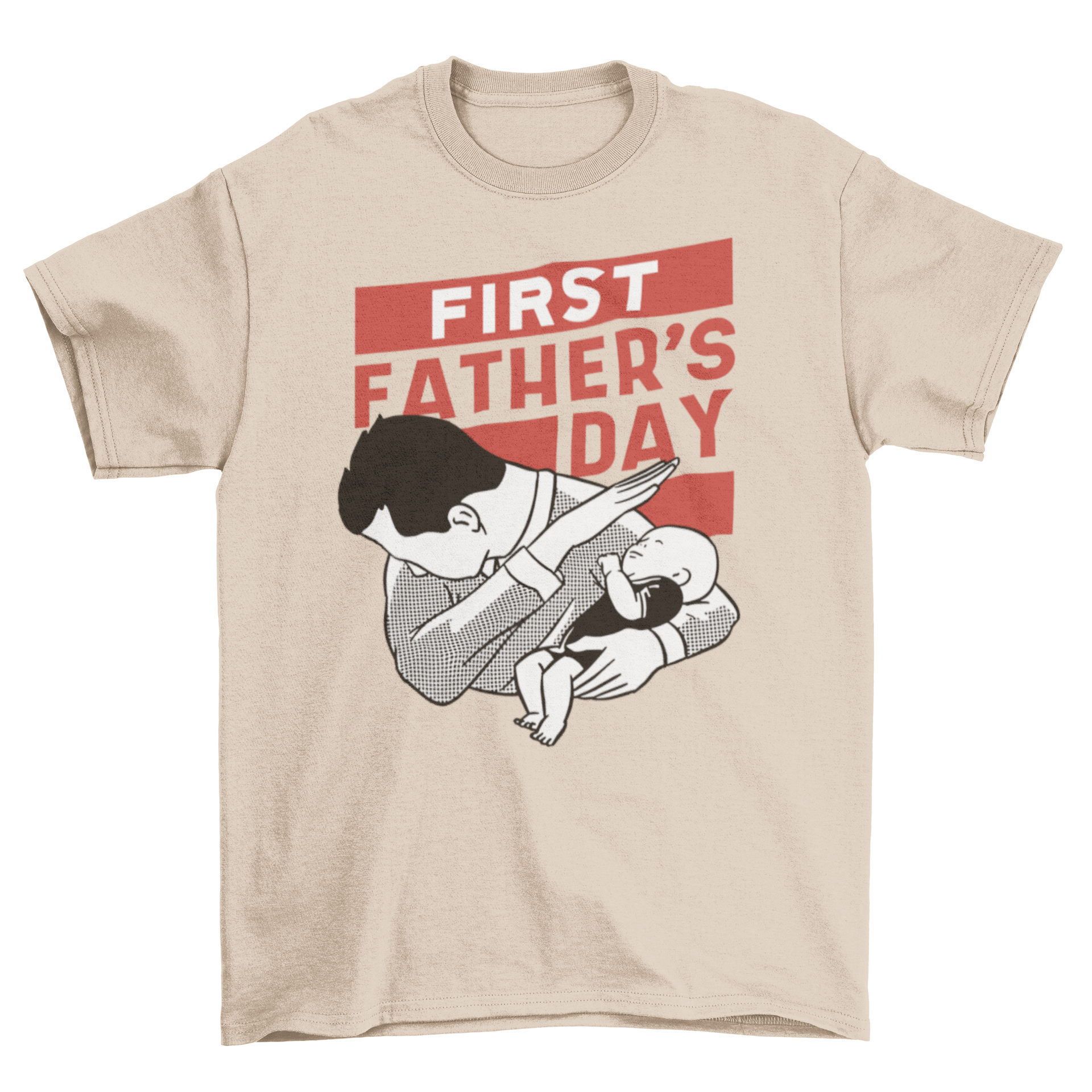 Father and baby dabbing t-shirt featuring a playful design of a dad holding a baby in a dabbing pose.