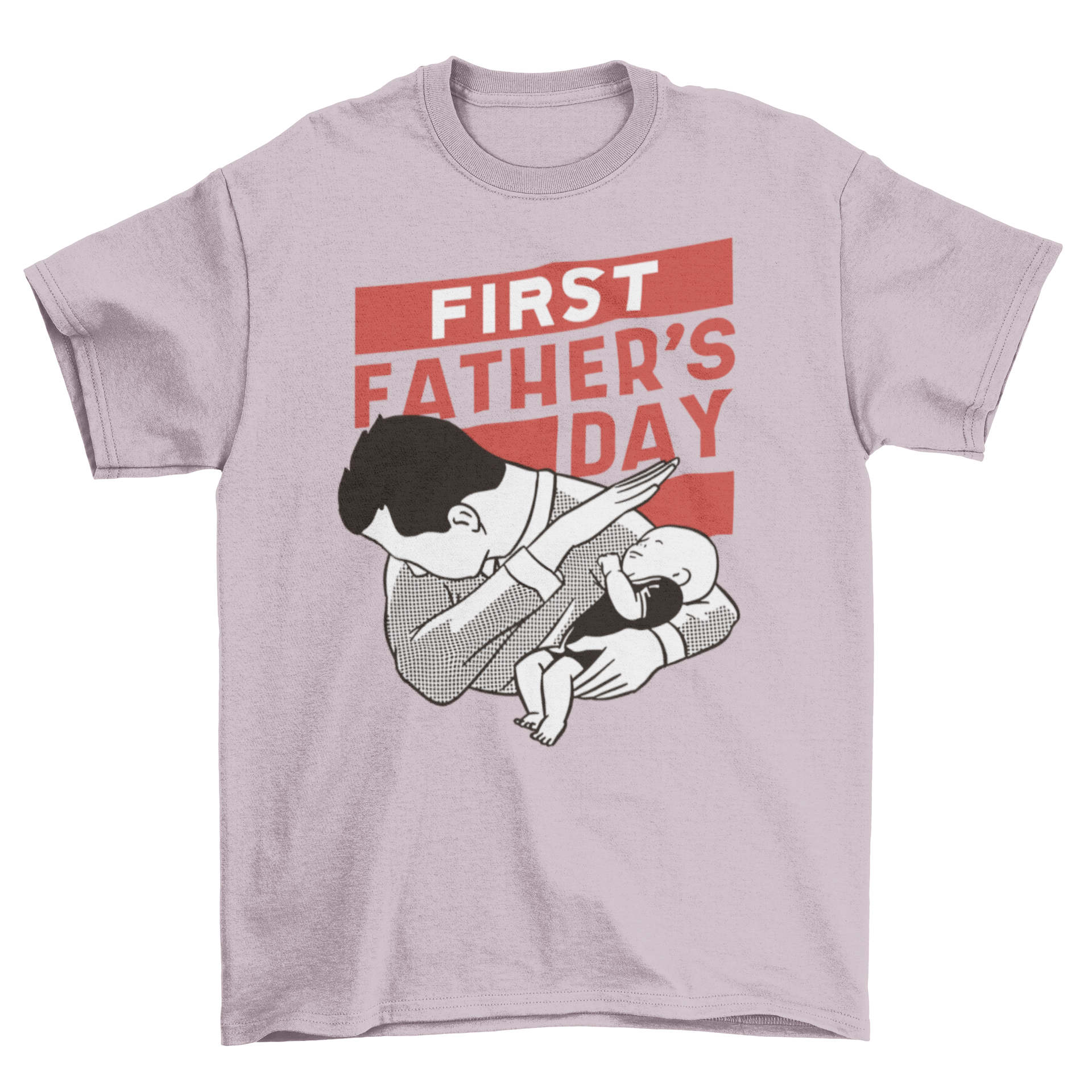 Father and baby dabbing t-shirt featuring a playful design of a dad holding a baby in a dabbing pose.