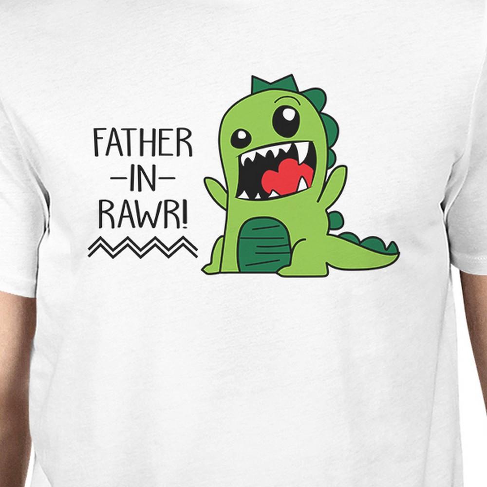 Father-In-Rawr Men's White Short Sleeve Shirt featuring a unique graphic design, made from 100% ring spun cotton for comfort.