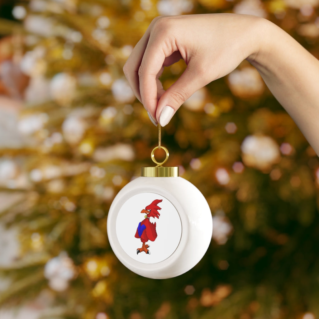 Faulkner Christmas Ball Ornament with glossy finish and gold ribbon, featuring a vintage design and customizable metal insert.