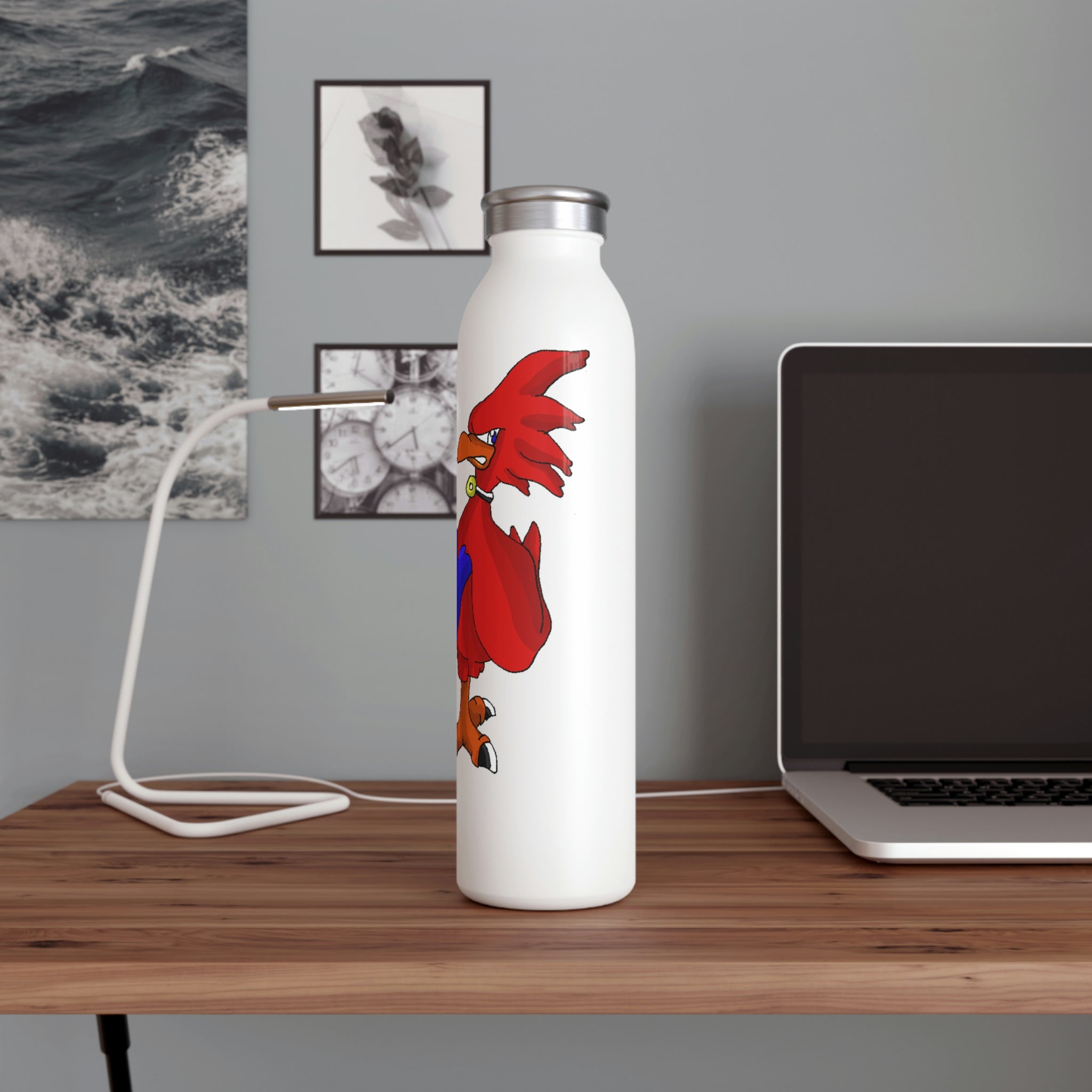 Faulkner Slim Water Bottle in matte finish with silver cap, showcasing its stylish design and personalized print options.