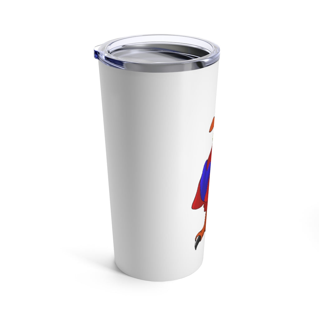 Faulkner Tumbler 20oz in stainless steel with a see-thru plastic lid, showcasing its sleek design and rounded corners.