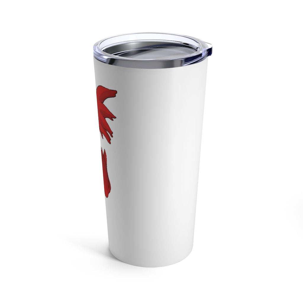 Faulkner Tumbler 20oz in stainless steel with a see-thru plastic lid, showcasing its sleek design and rounded corners.