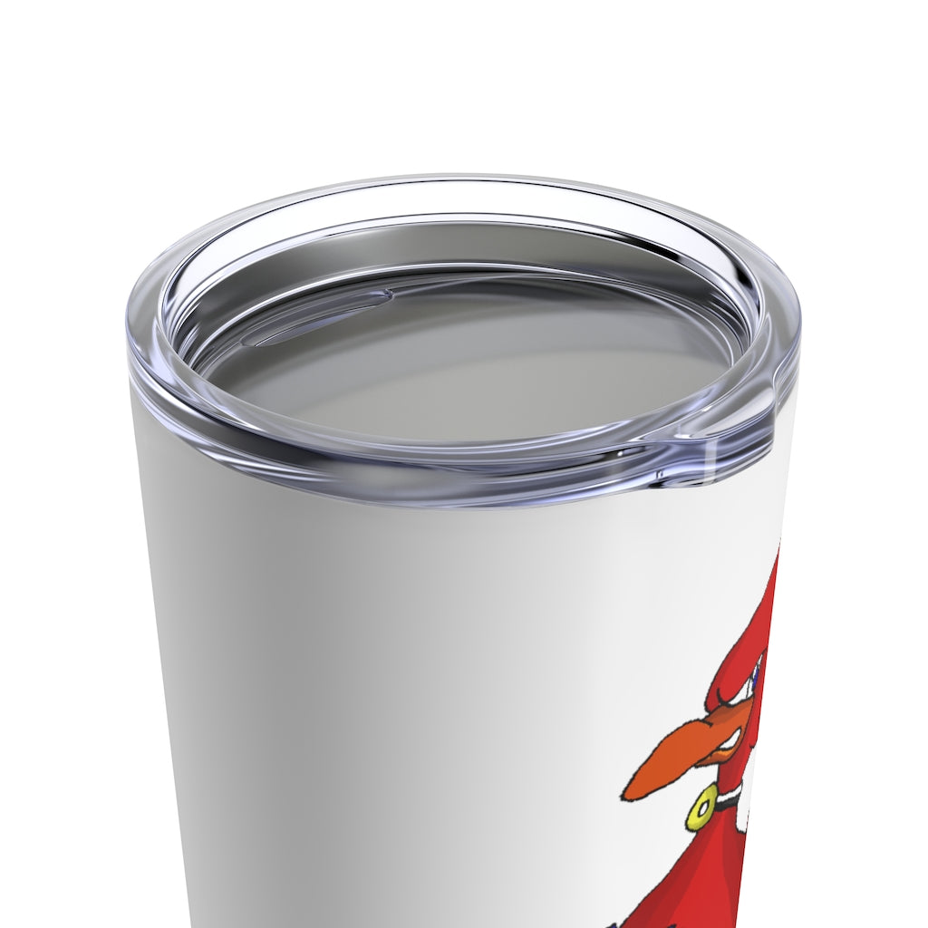 Faulkner Tumbler 20oz in stainless steel with a see-thru plastic lid, showcasing its sleek design and rounded corners.