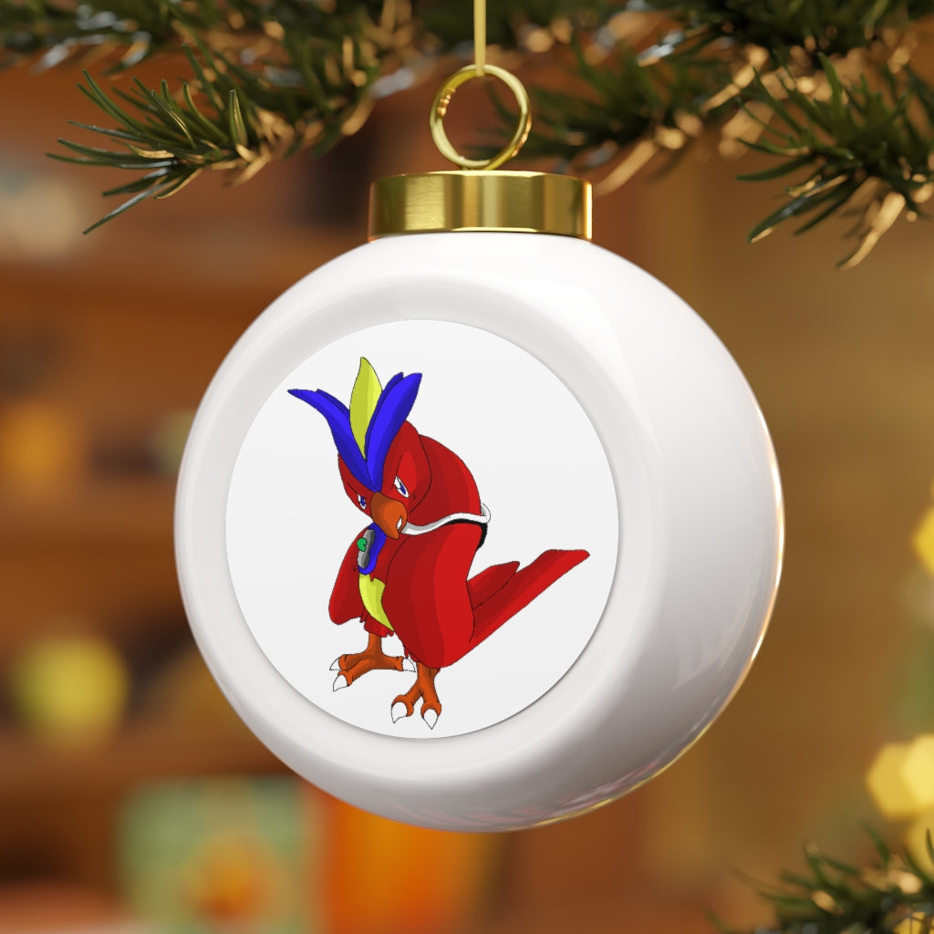 Faulkoneir Christmas Ball Ornament with glossy finish and gold ribbon, featuring a vintage design and customizable metal insert.