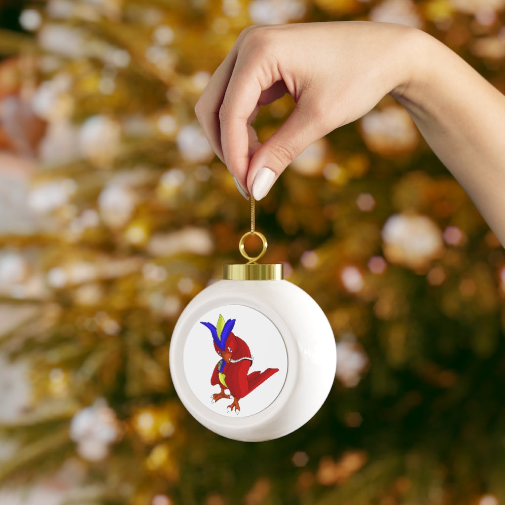 Faulkoneir Christmas Ball Ornament with glossy finish and gold ribbon, featuring a vintage design and customizable metal insert.