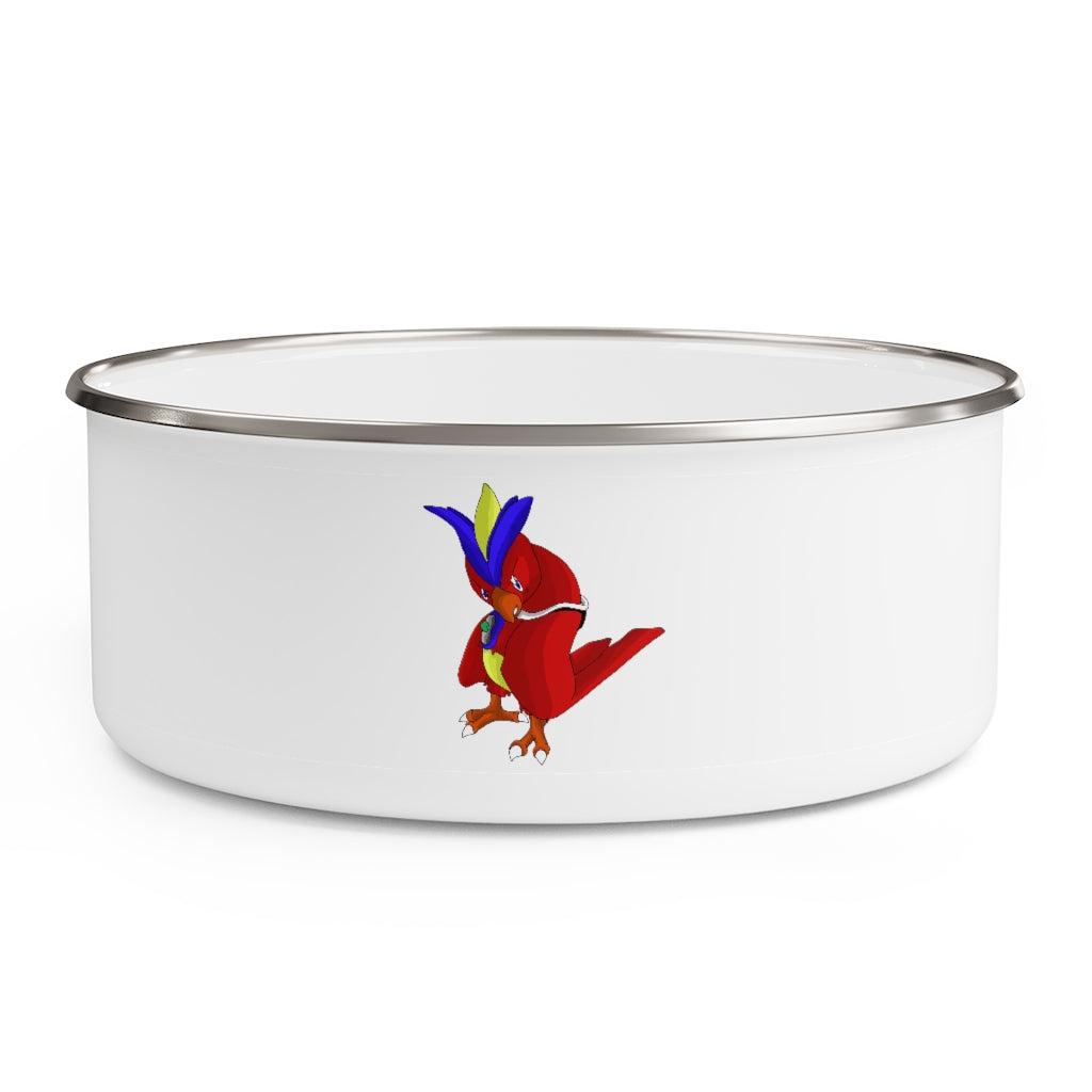 Faulkoneir Enamel Bowl made of stainless steel with a translucent lid, showcasing its stylish design and anti-slip backing.