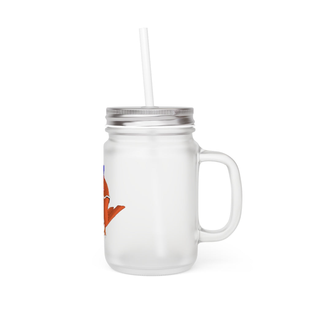 Faulkoneir Mason Jar made of frosted glass with a straw and lid, perfect for personalized drinks.