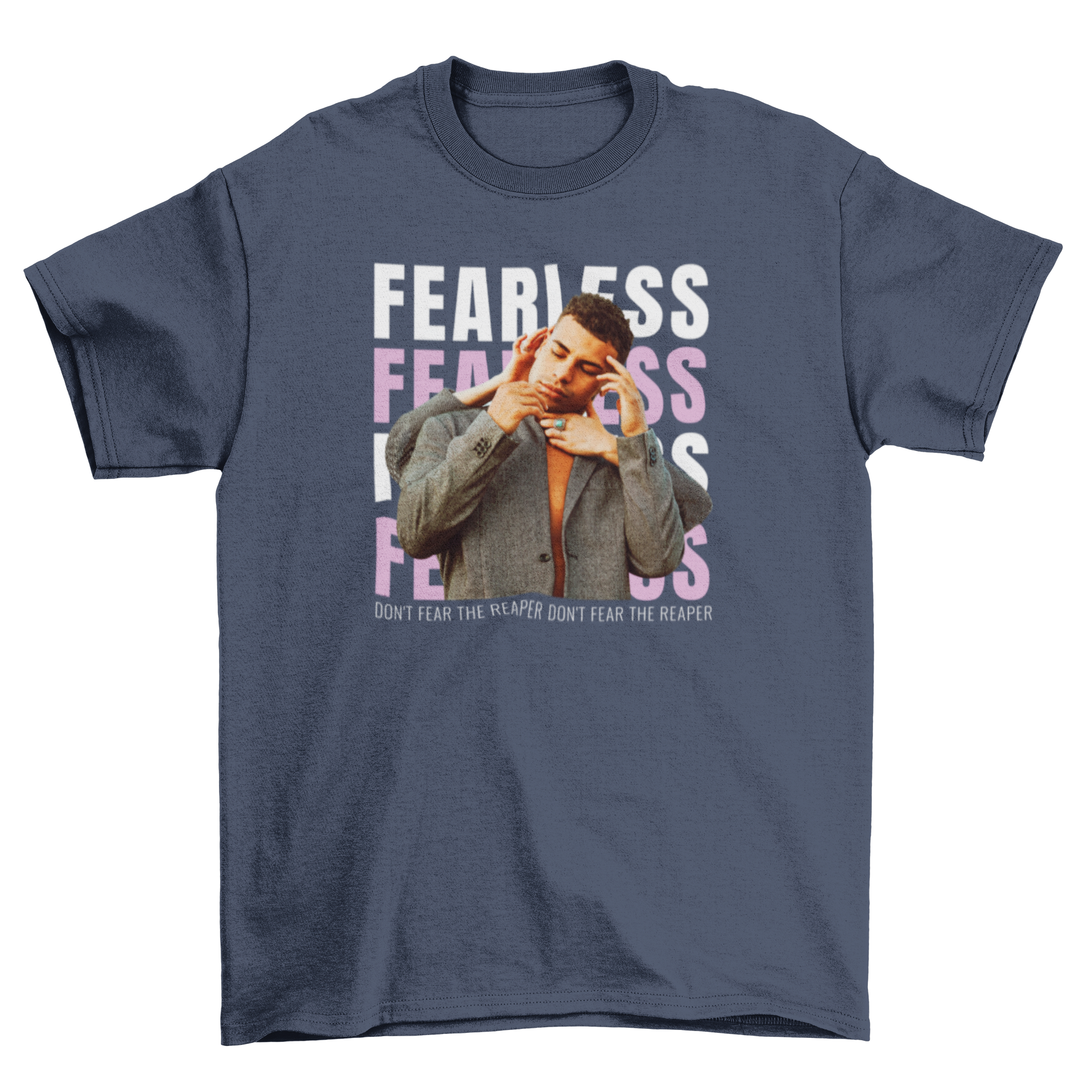 Fearless sleeping man t-shirt featuring a unique design of a man with four arms and the quote 'Fearless'.