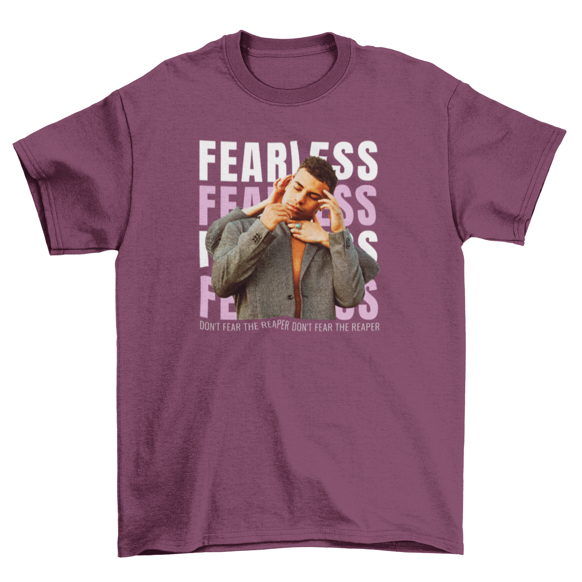 Fearless sleeping man t-shirt featuring a unique design of a man with four arms and the quote 'Fearless'.