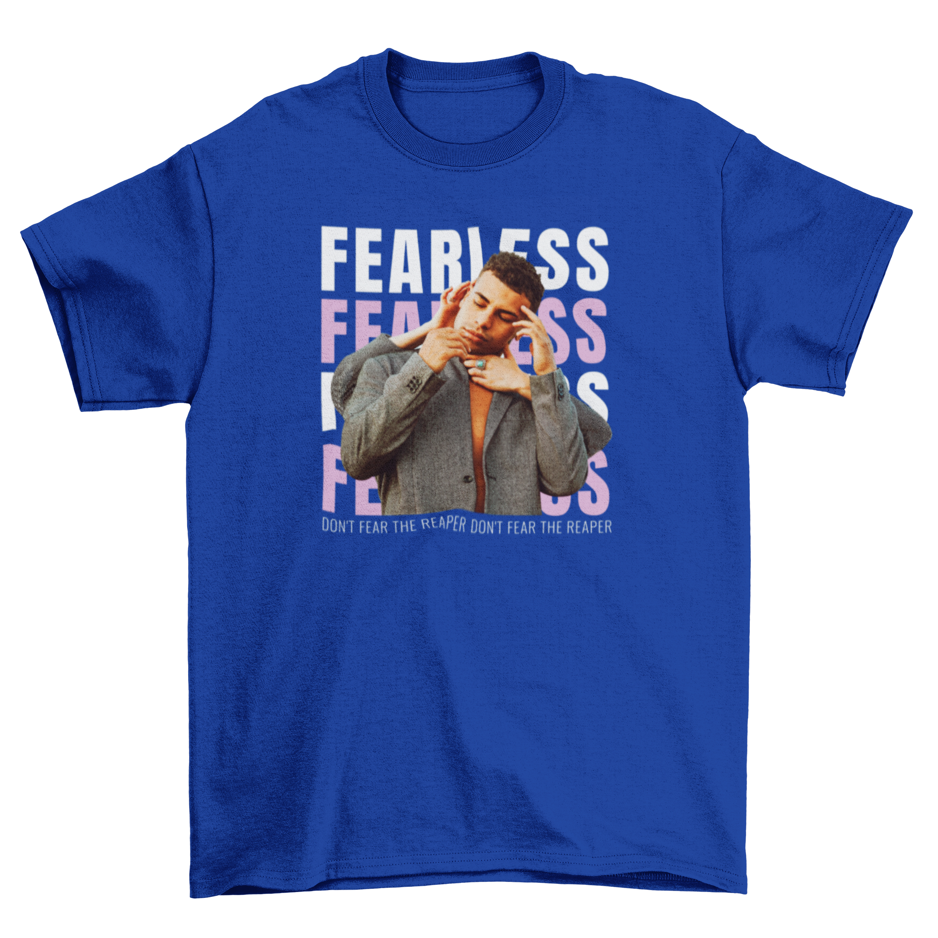 Fearless sleeping man t-shirt featuring a unique design of a man with four arms and the quote 'Fearless'.