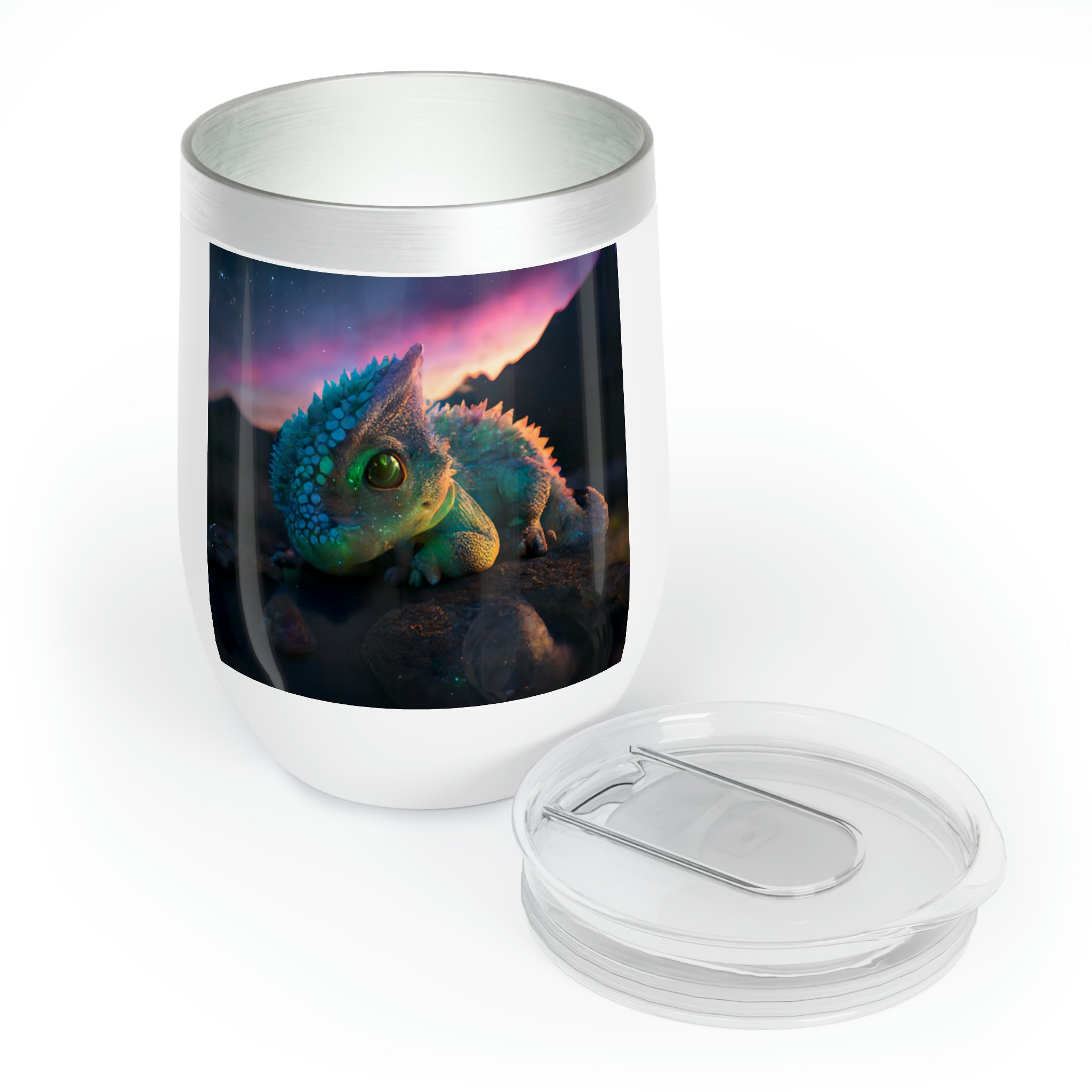 Feathered Dragon Chill Wine Tumbler showcasing its elegant design and stainless steel finish.