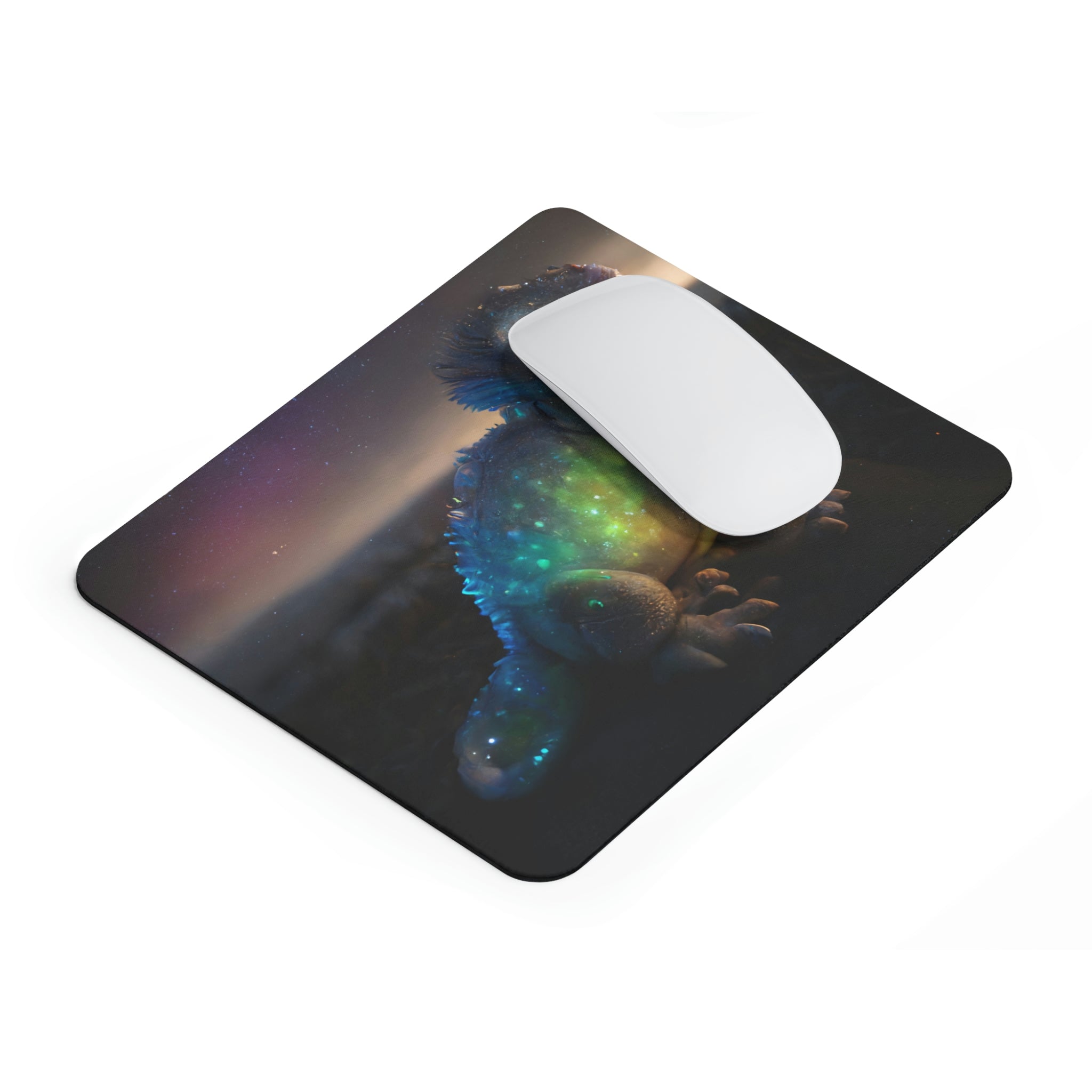 Feathered Dragon Mouse Pad featuring a vibrant dragon design on a soft fabric surface with a non-slip rubber base.