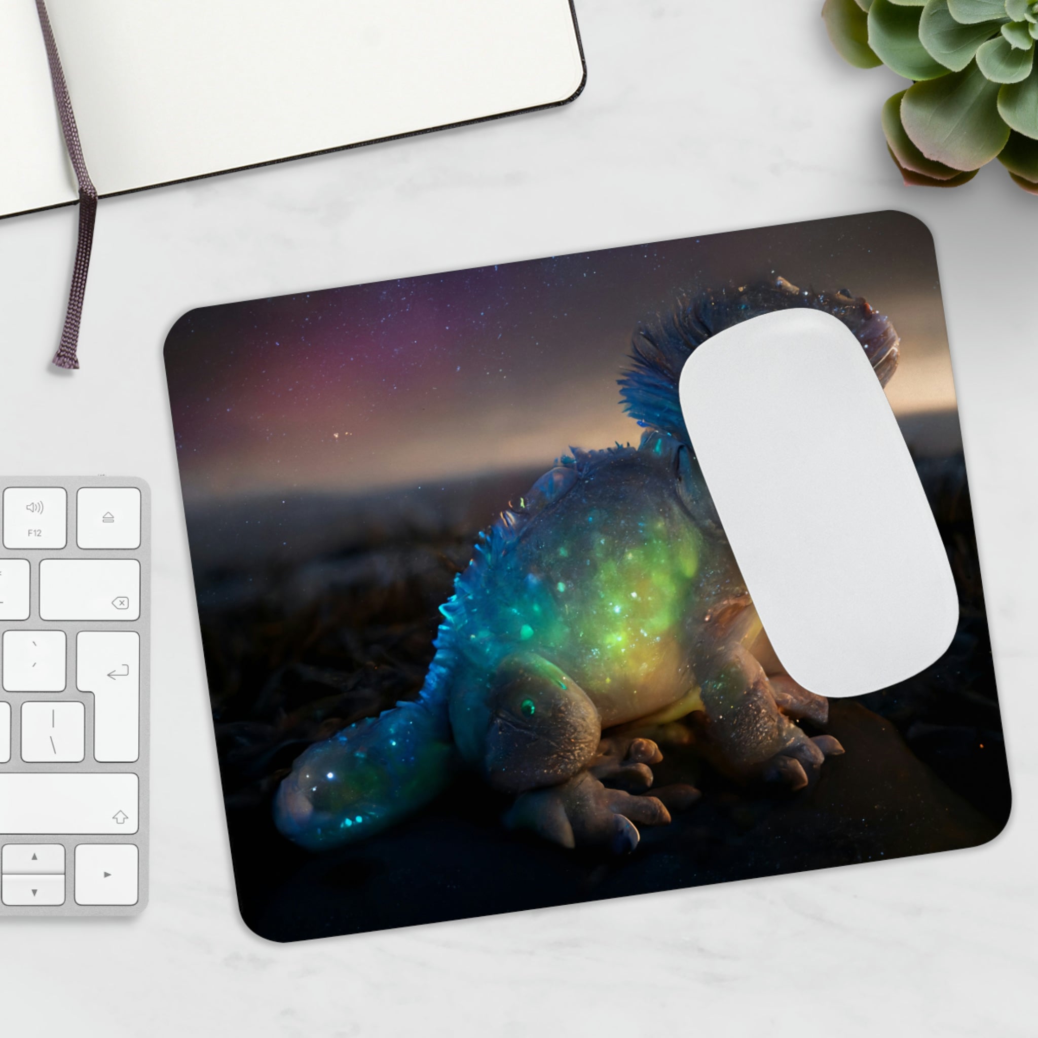 Feathered Dragon Mouse Pad featuring a vibrant dragon design on a soft fabric surface with a non-slip rubber base.