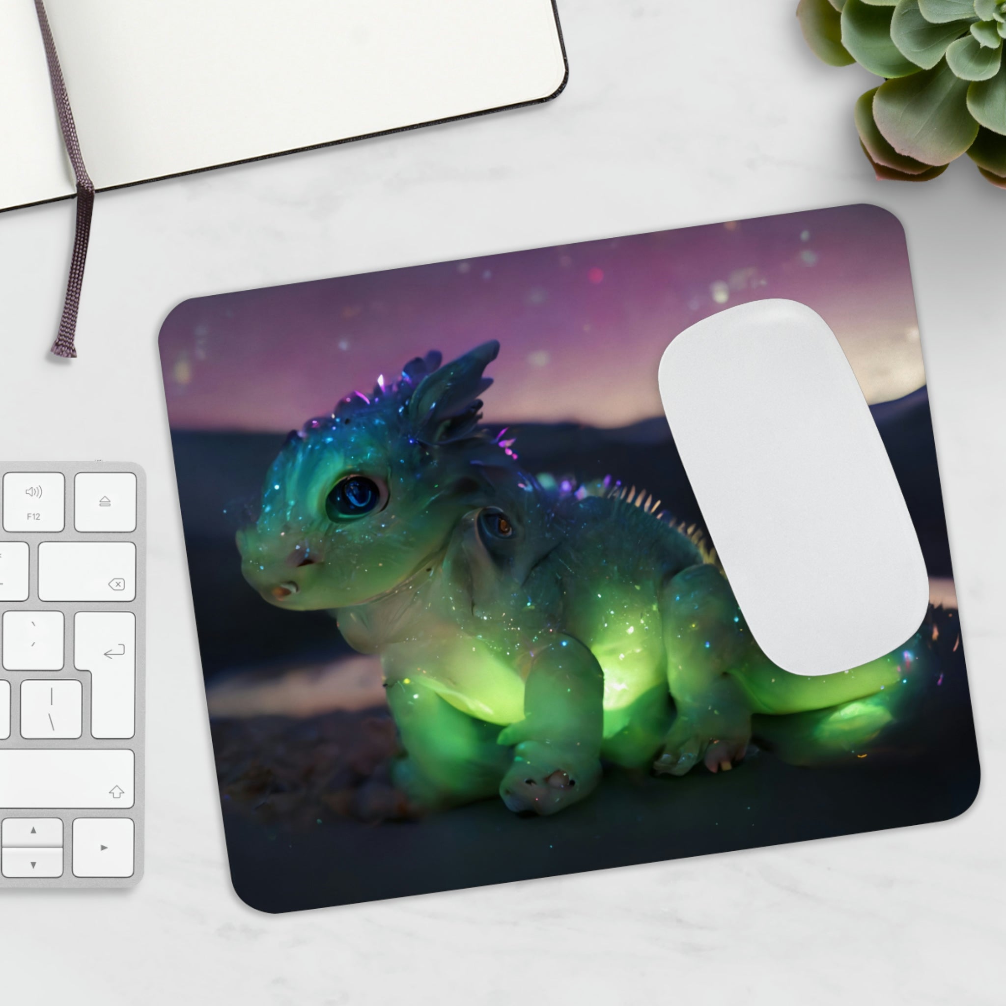 Feathered Dragon Mouse Pad featuring a vibrant dragon design on a smooth surface with a non-slip rubber base.