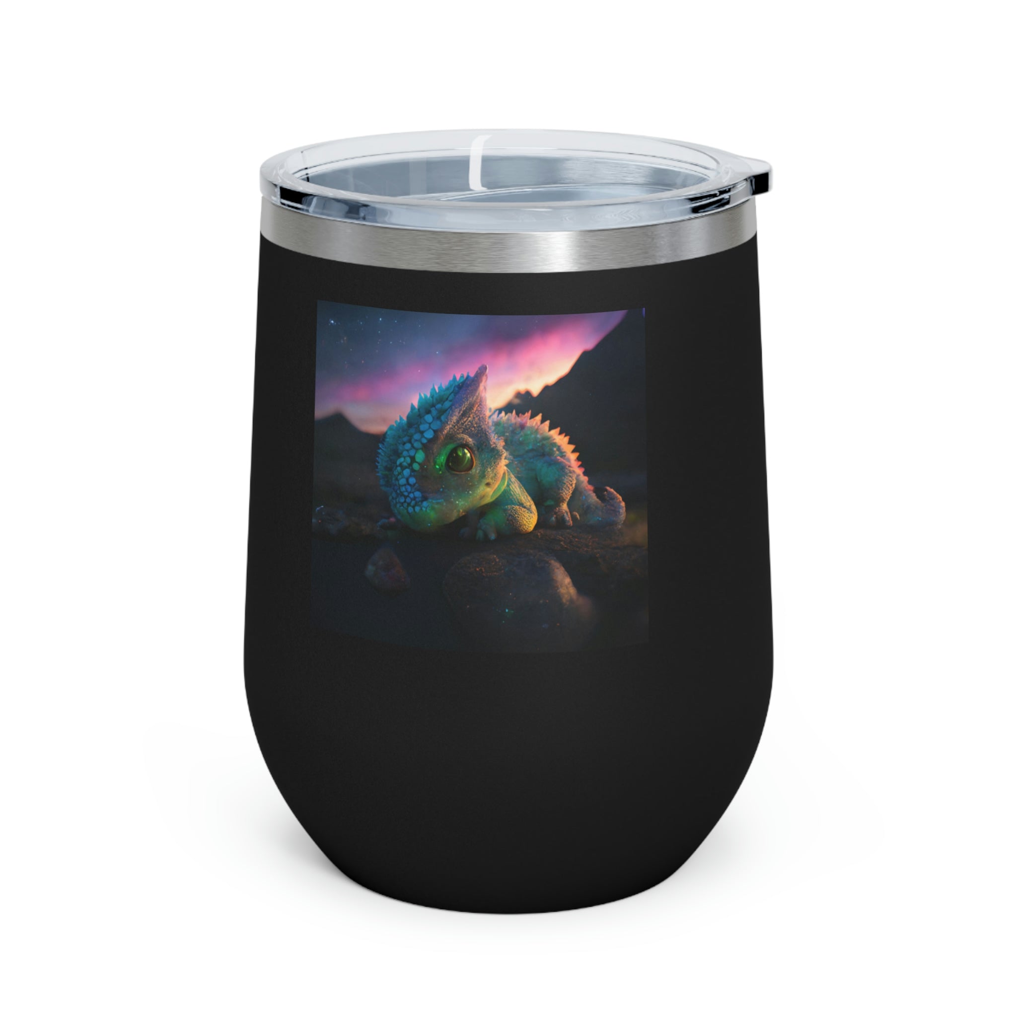 Feathered Dragon Wine Tumbler with clear lid, showcasing unique design and double insulation.