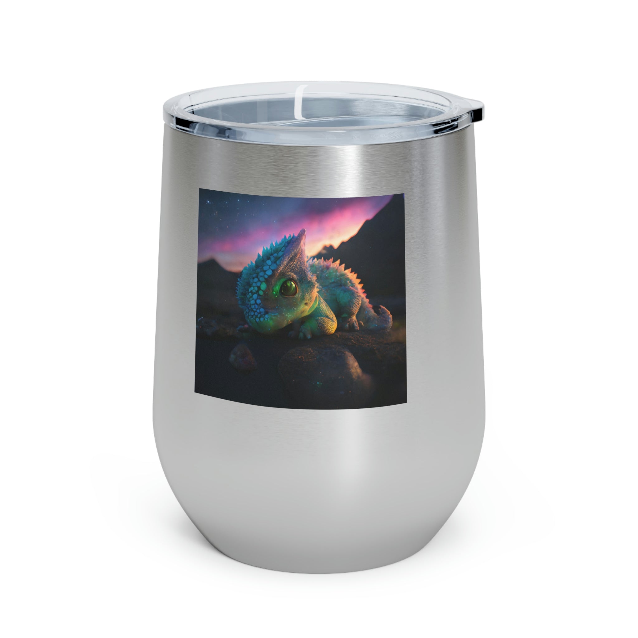 Feathered Dragon Wine Tumbler with clear lid, showcasing unique design and double insulation.