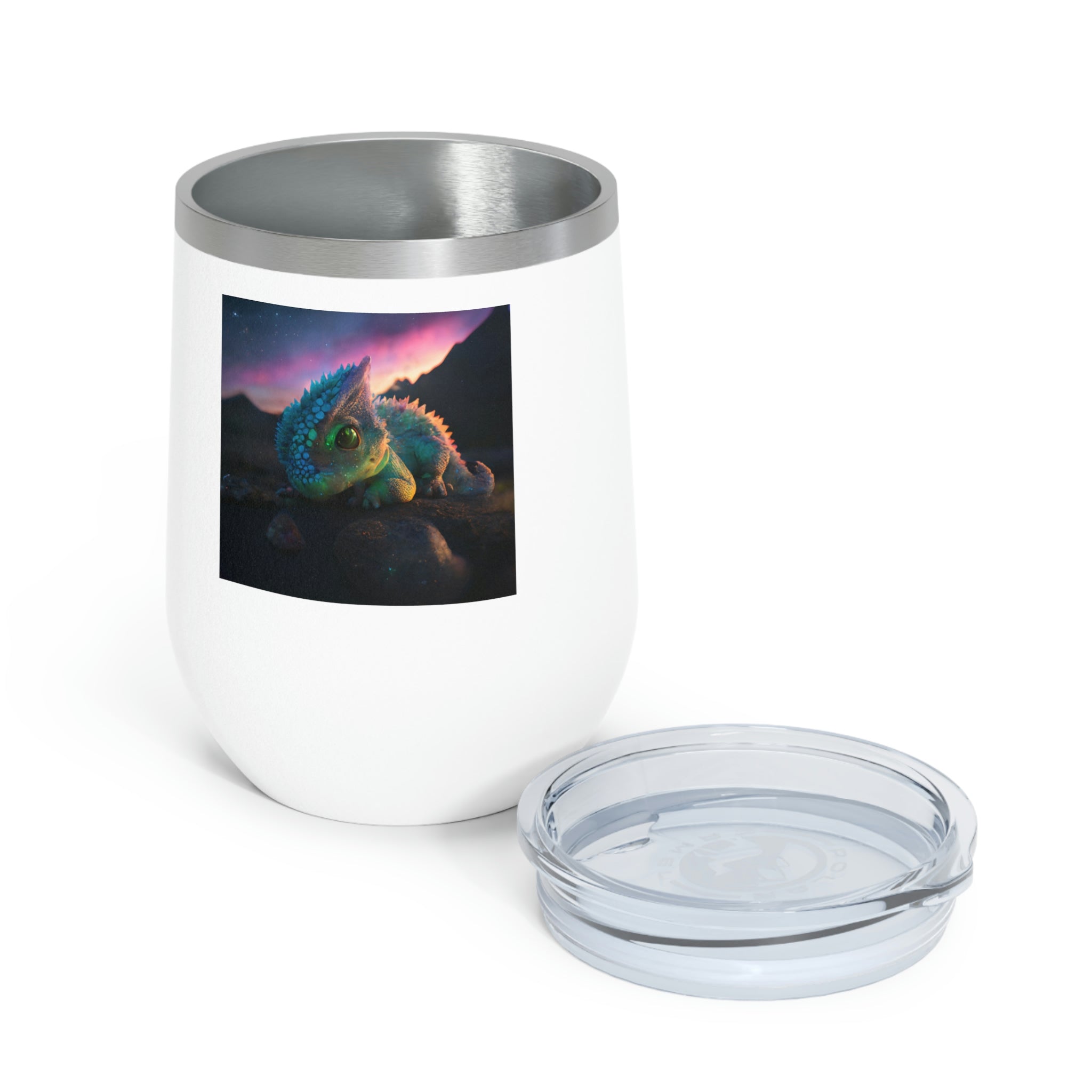 Feathered Dragon Wine Tumbler with clear lid, showcasing unique design and double insulation.