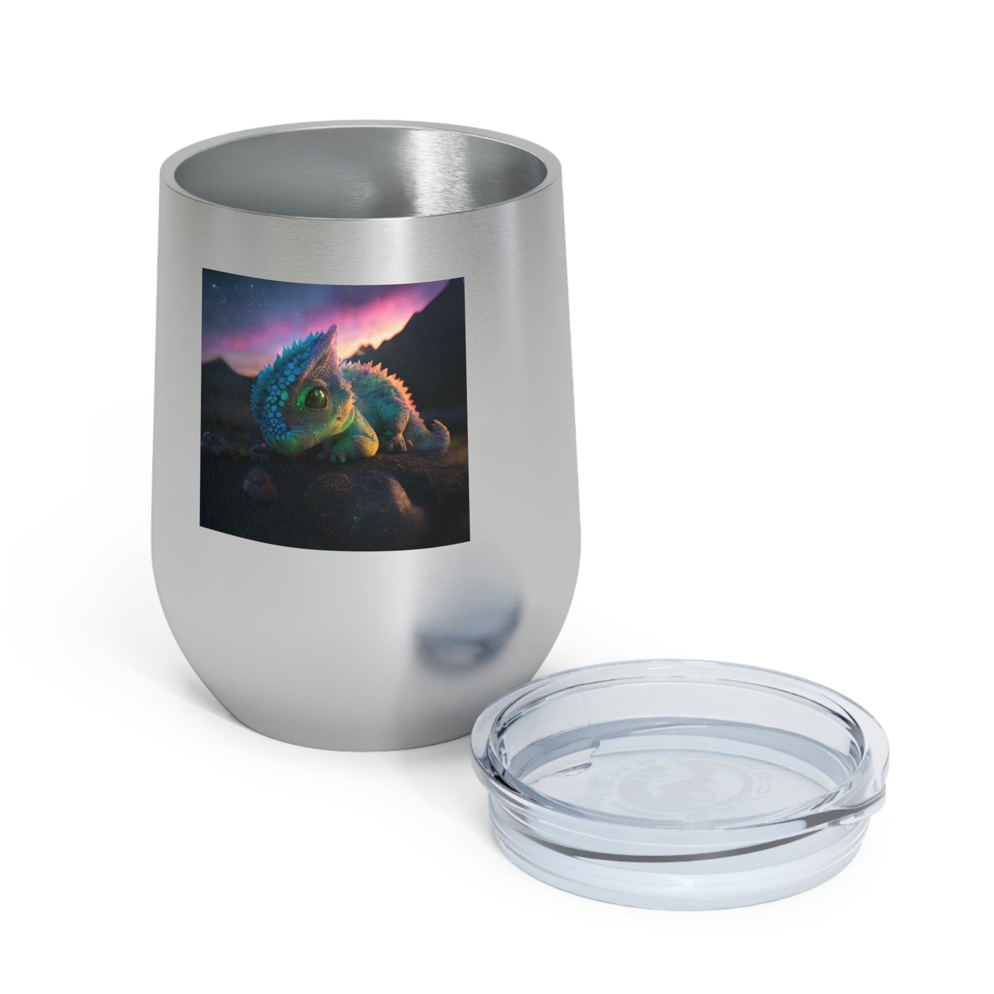 Feathered Dragon Wine Tumbler with clear lid, showcasing unique design and double insulation.