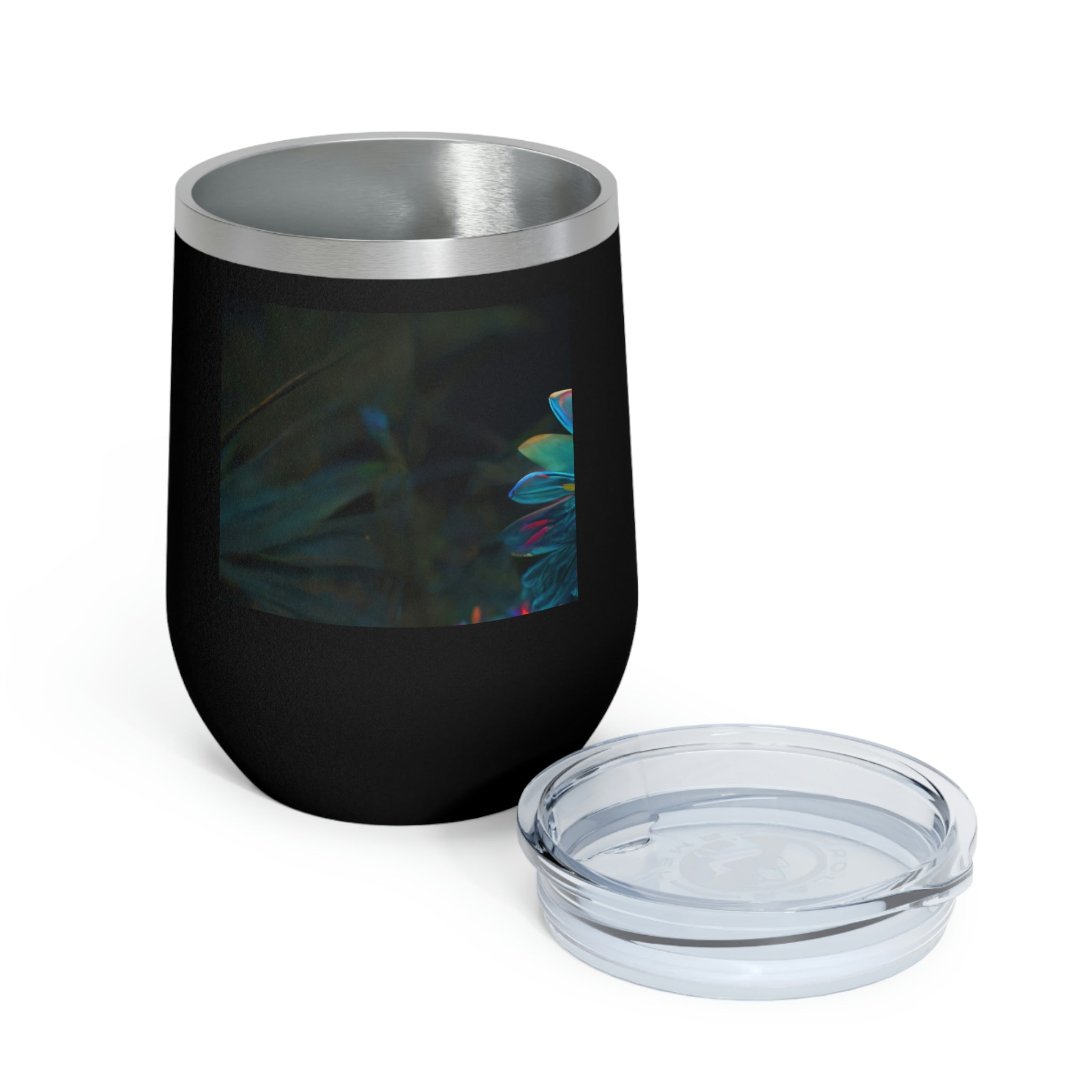 Feathered Dragon Wine Tumbler with vibrant design and clear lid, perfect for hot and cold beverages.