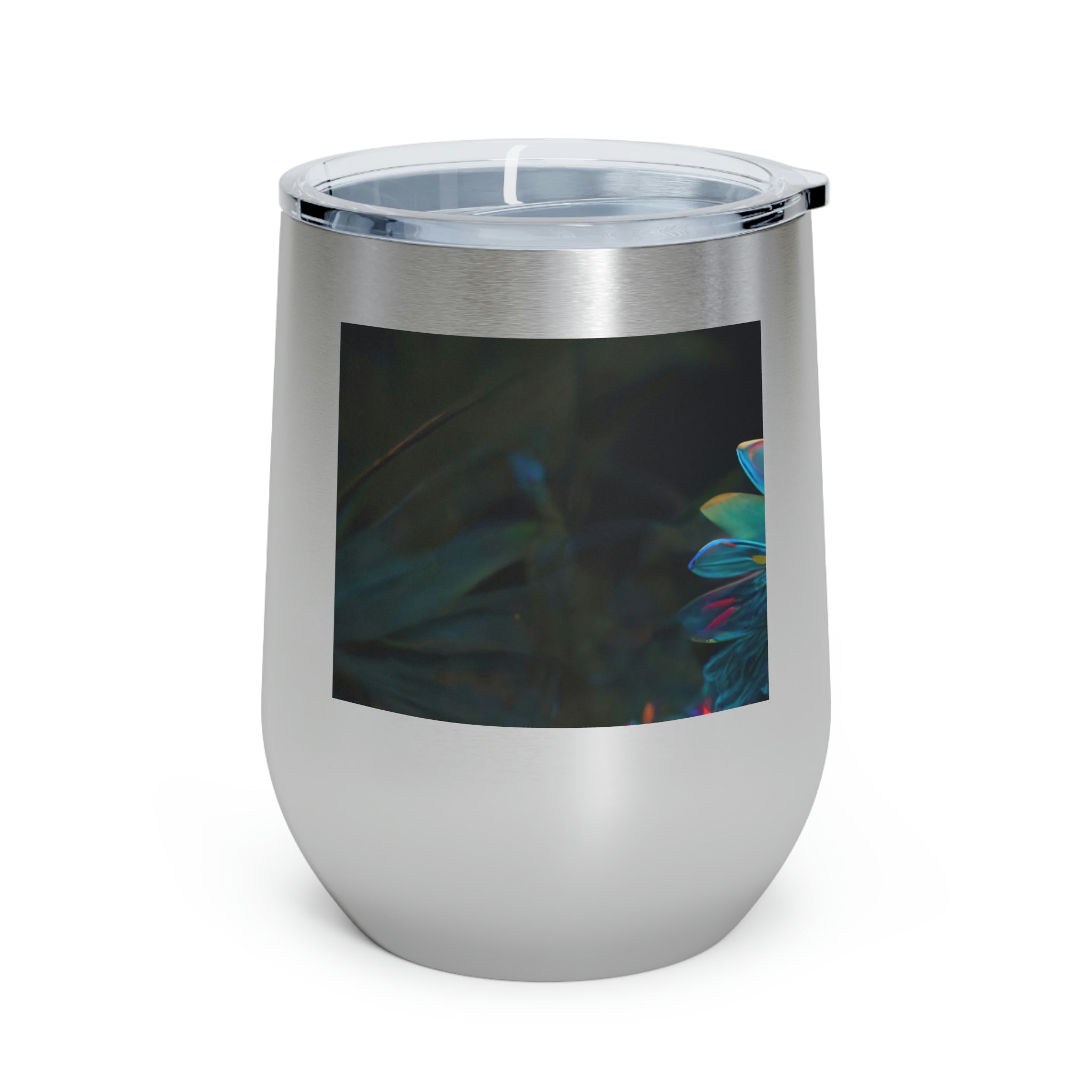 Feathered Dragon Wine Tumbler with vibrant design and clear lid, perfect for hot and cold beverages.