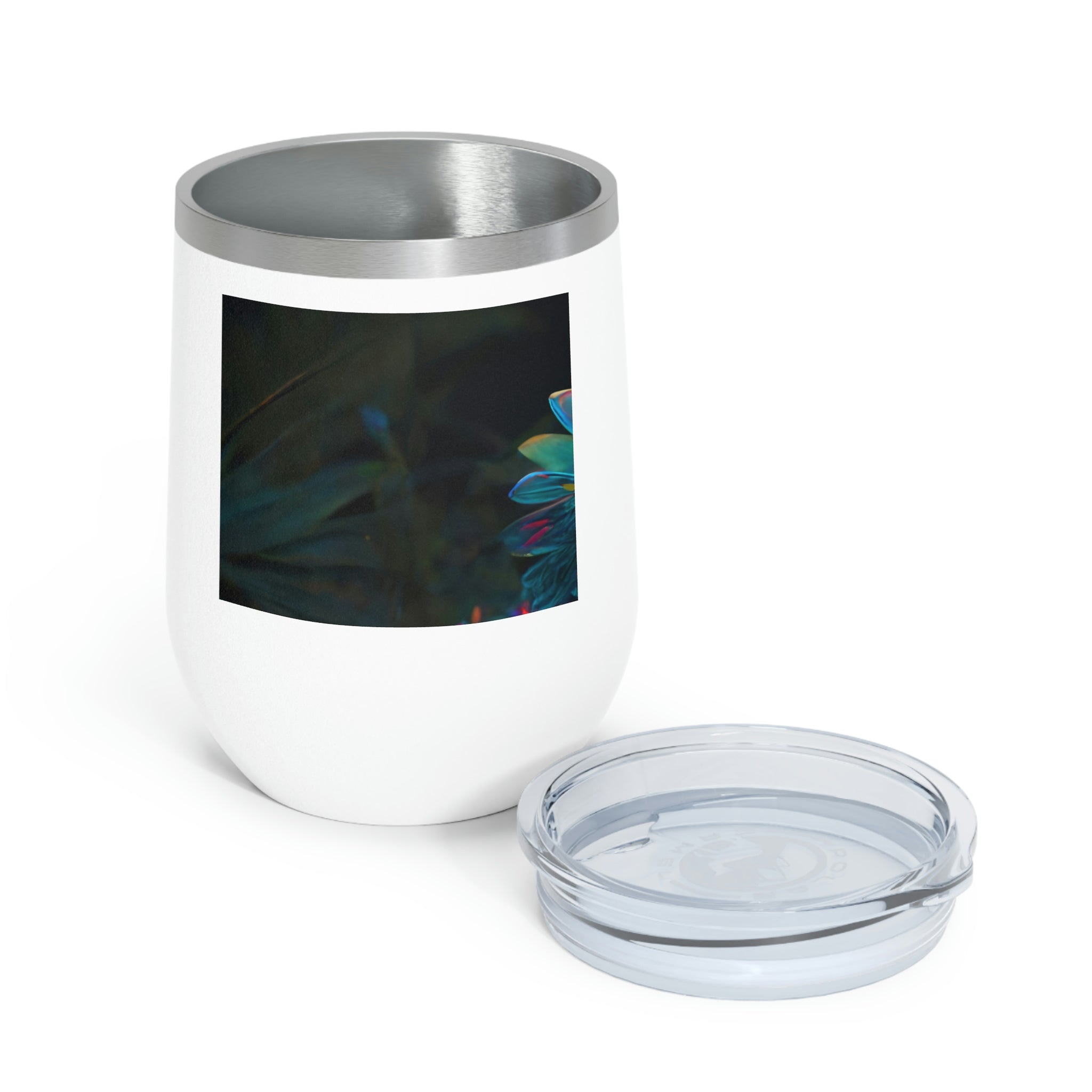 Feathered Dragon Wine Tumbler with vibrant design and clear lid, perfect for hot and cold beverages.