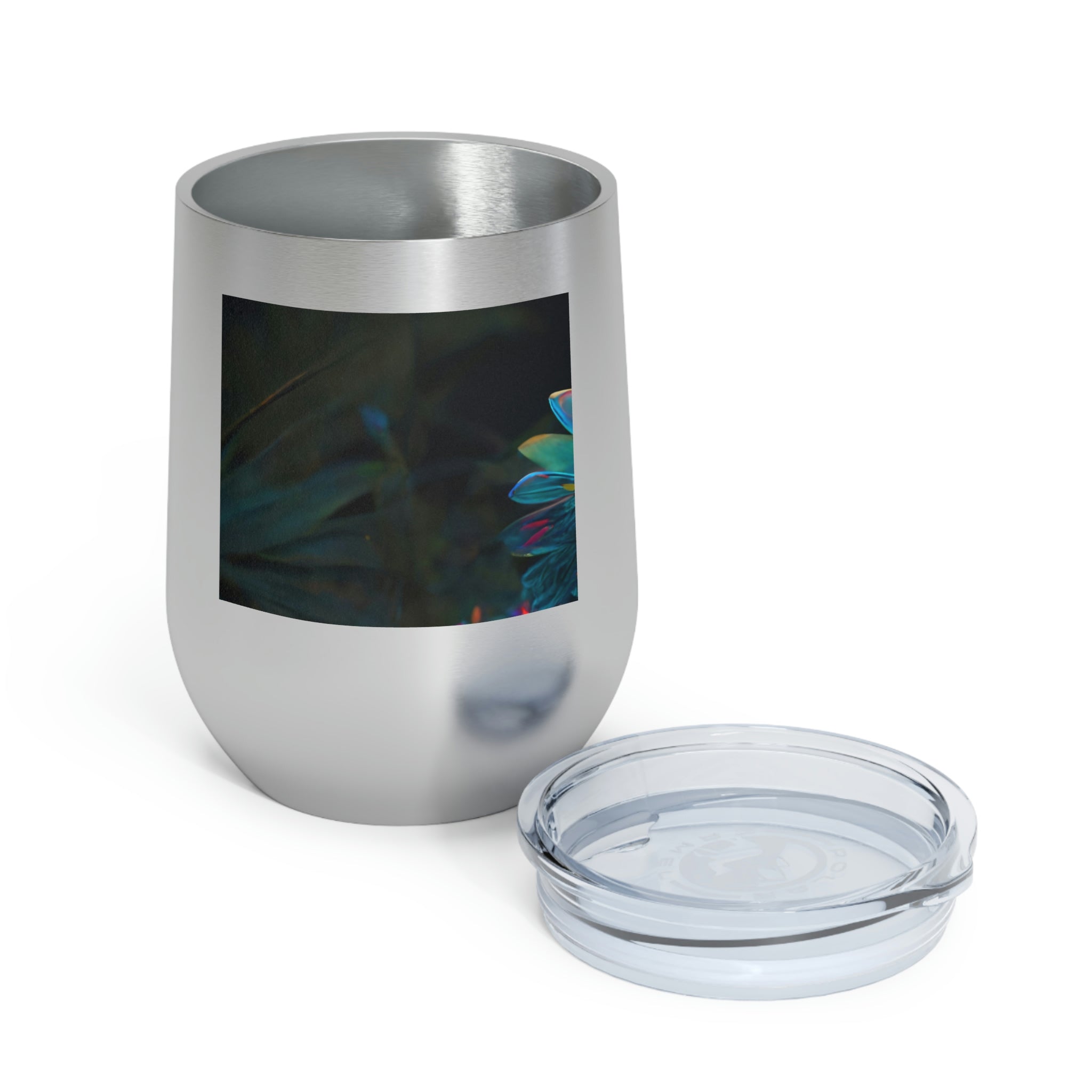 Feathered Dragon Wine Tumbler with vibrant design and clear lid, perfect for hot and cold beverages.