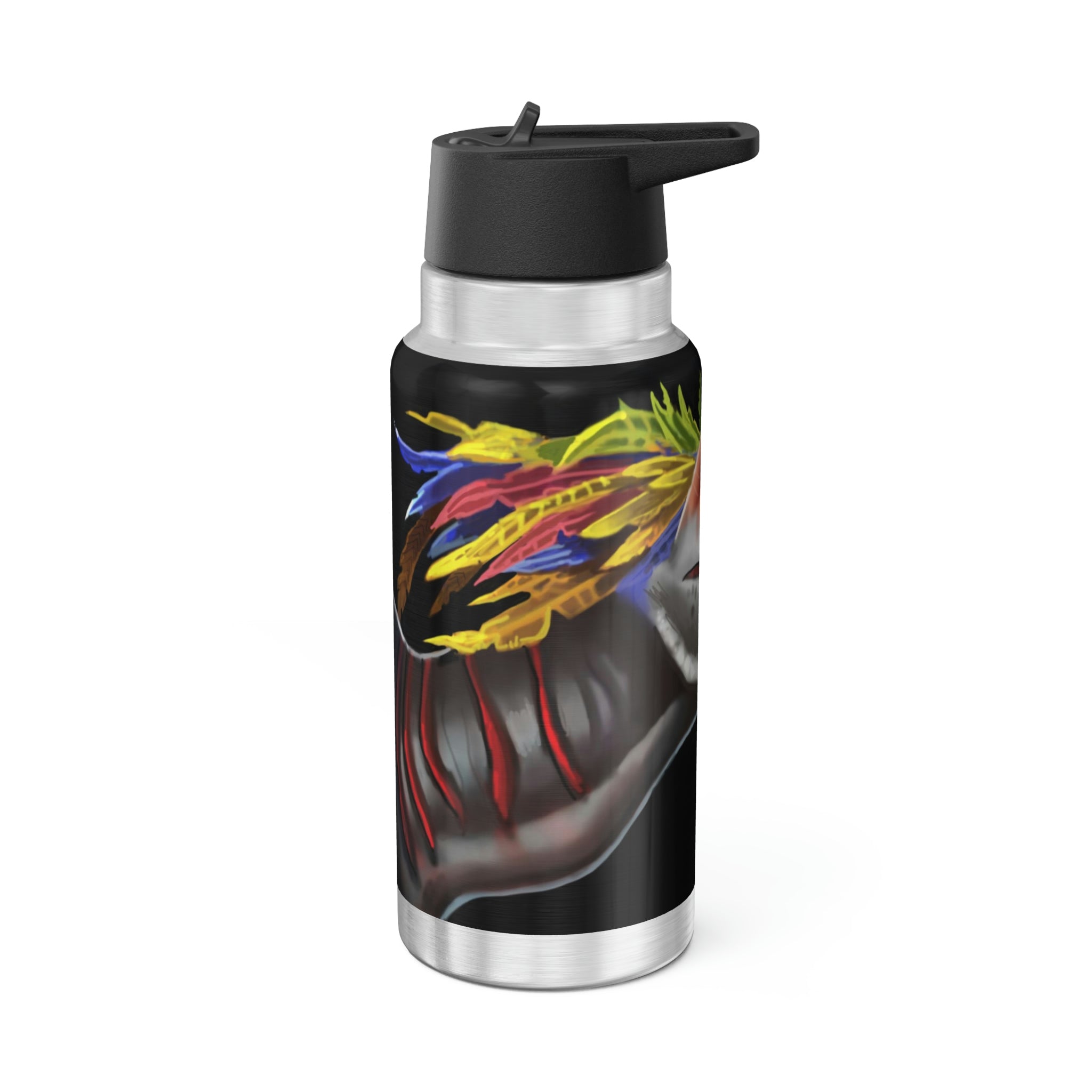 Feathered Raptor Gator Tumbler, 32oz, showcasing vibrant custom designs and a stainless steel finish with a plastic straw.