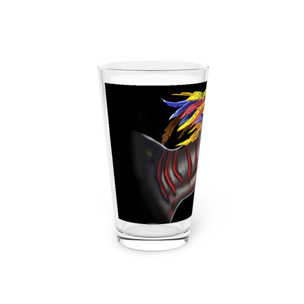 Feathered Raptor Pint Glass, 16oz, clear glass with customizable design, perfect for beverages.