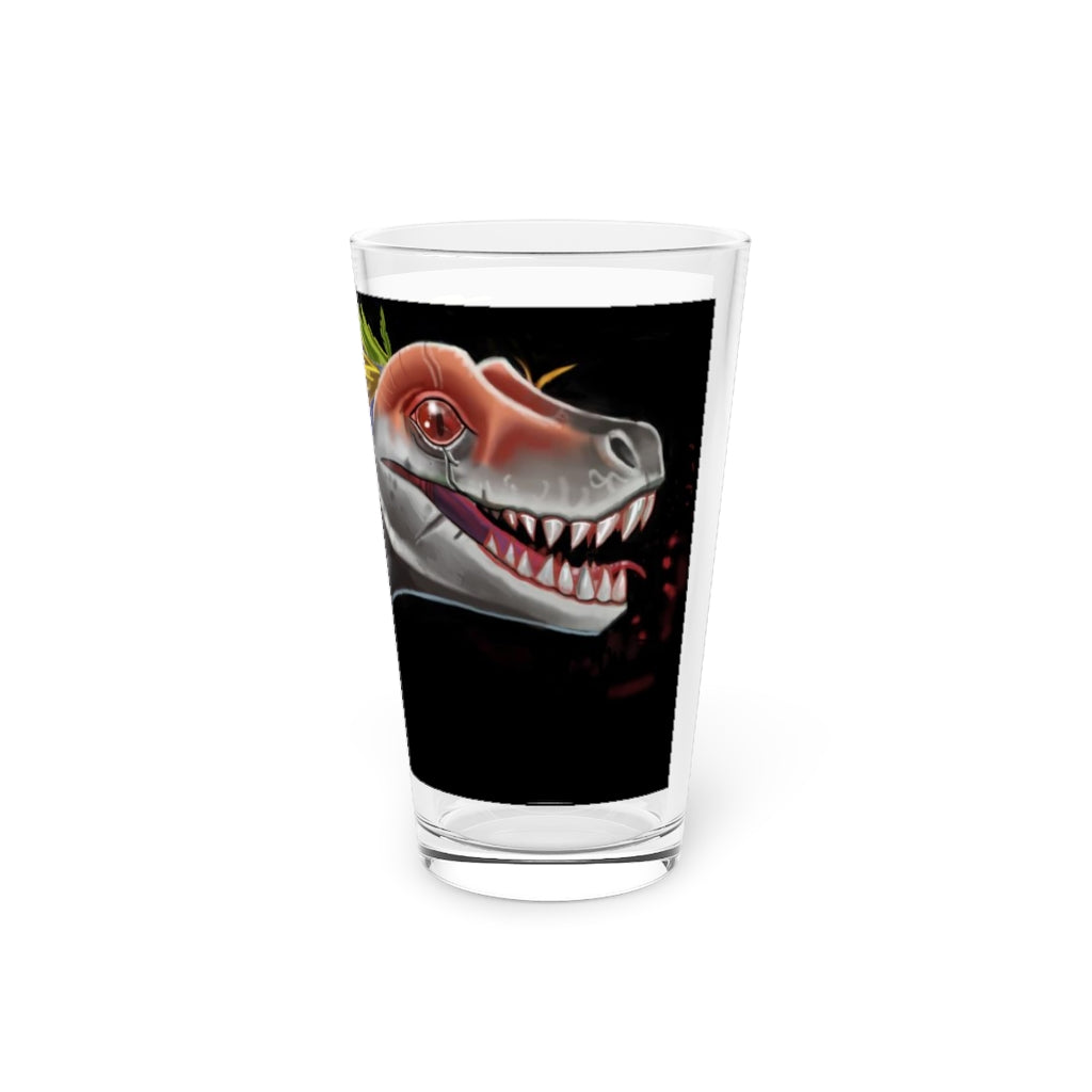 Feathered Raptor Pint Glass, 16oz, clear glass with customizable design, perfect for beverages.