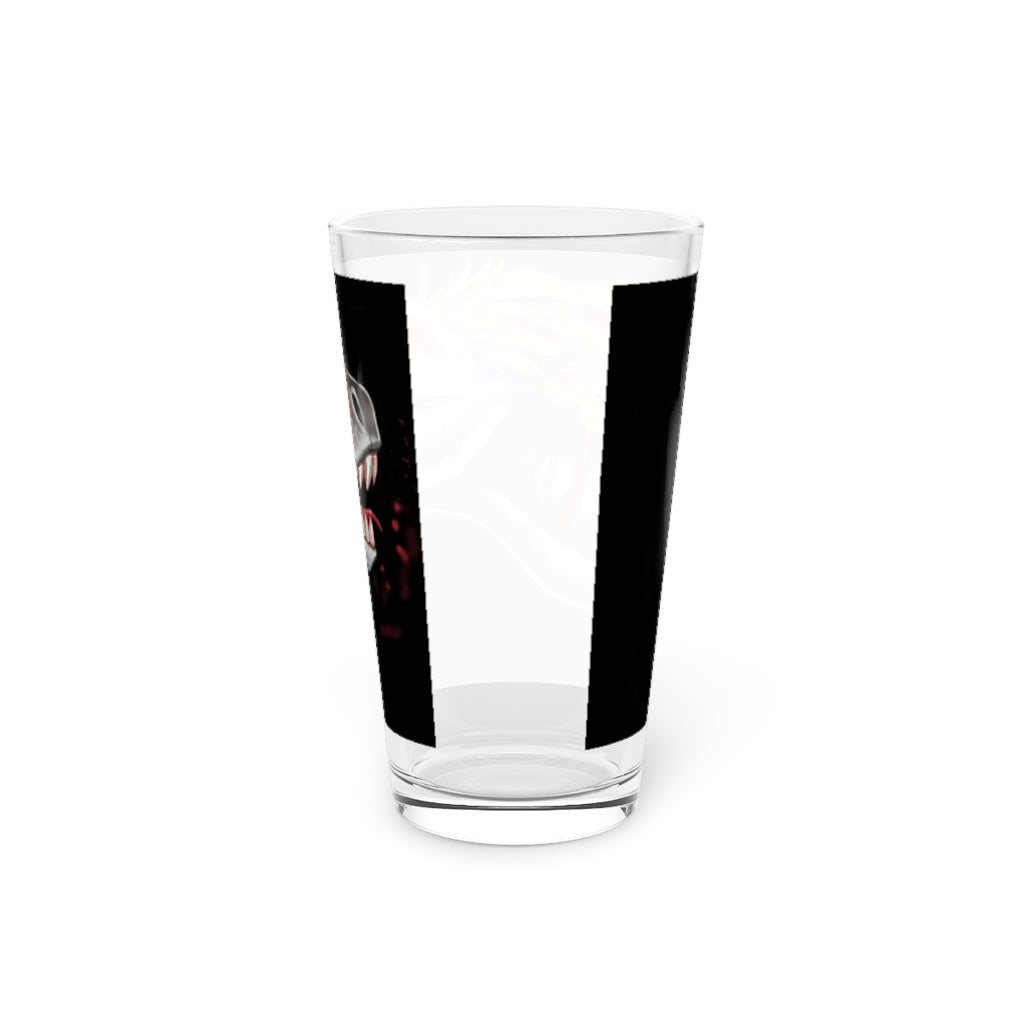 Feathered Raptor Pint Glass, 16oz, clear glass with customizable design, perfect for beverages.