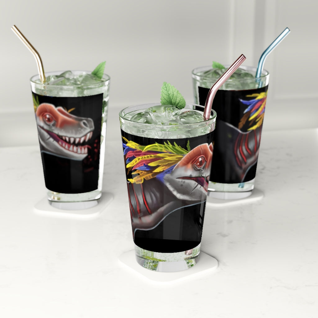 Feathered Raptor Pint Glass, 16oz, clear glass with customizable design, perfect for beverages.