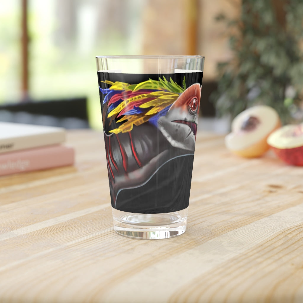 Feathered Raptor Pint Glass, 16oz, clear glass with customizable design, perfect for beverages.