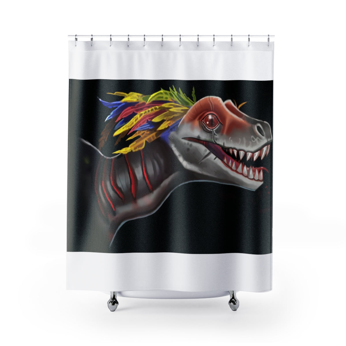 Feathered Raptor Shower Curtain featuring a vibrant design on durable polyester fabric, perfect for bathroom decor.