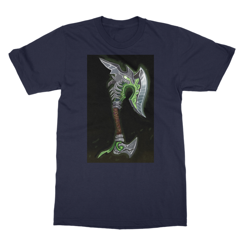 Fel Axe Classic Adult T-Shirt in various colors, showcasing its soft fabric and round neck design.