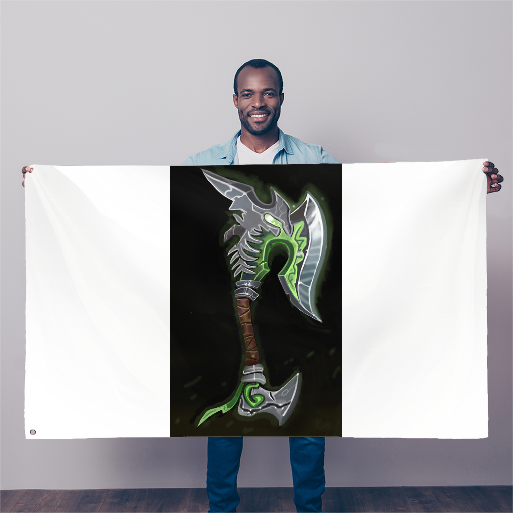 Fel Axe Sublimation Flag measuring 5FT x 3FT, made of durable polyester with vibrant colors and double-stitched edges.