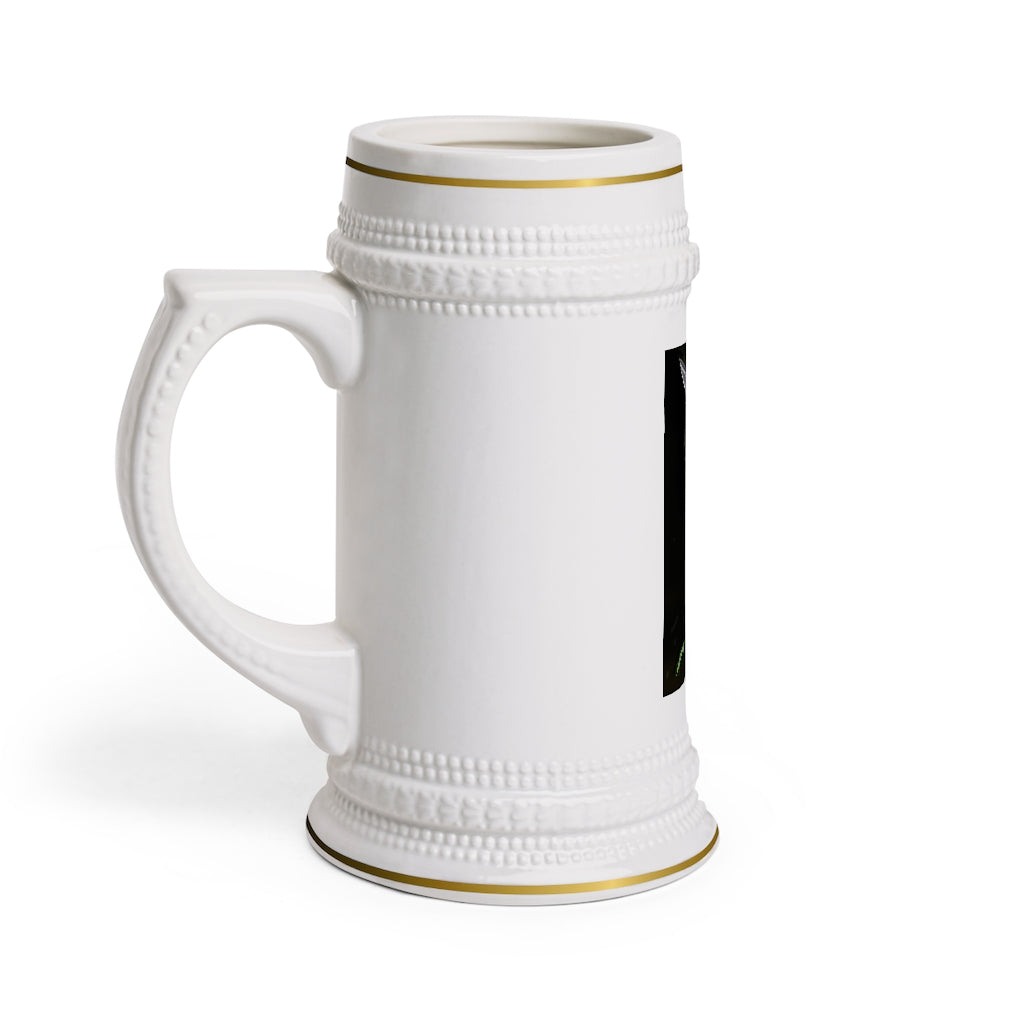 A stylish Fel Staff Stein Mug made of durable white ceramic with ribbed outlines, perfect for customization.