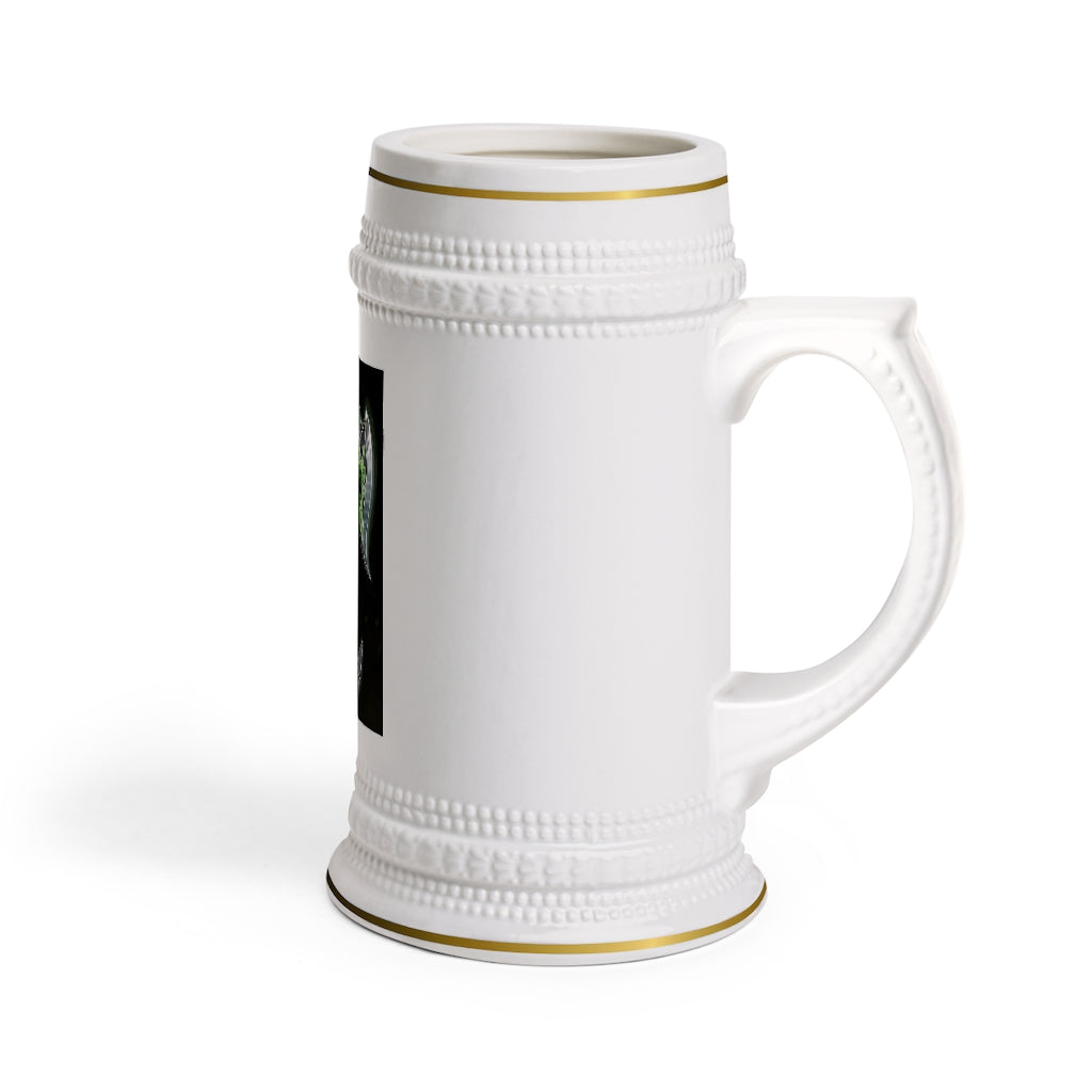 A stylish Fel Staff Stein Mug made of durable white ceramic with ribbed outlines, perfect for customization.