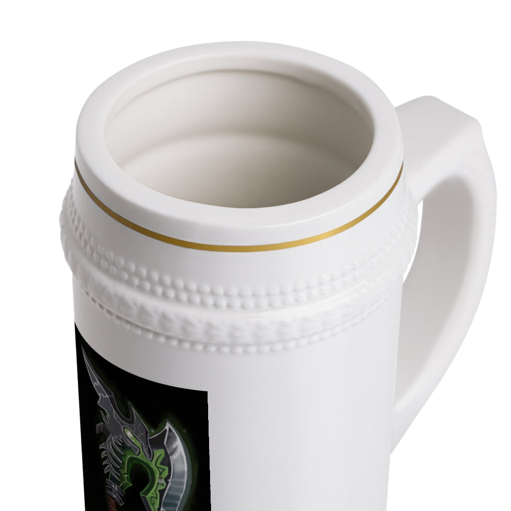 A stylish Fel Staff Stein Mug made of durable white ceramic with ribbed outlines, perfect for customization.