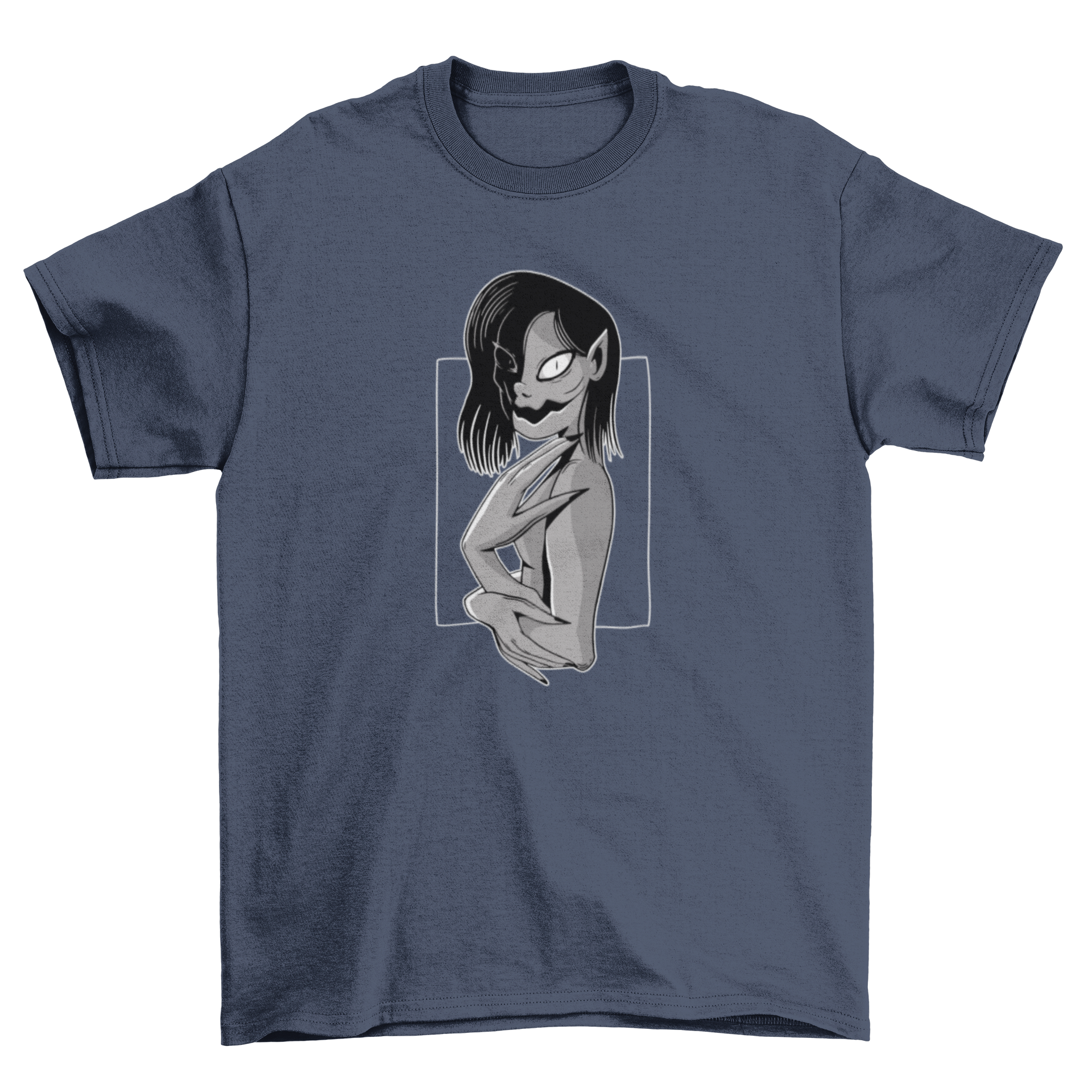 Female horror monster t-shirt featuring a detailed Japanese anime design with vibrant colors.