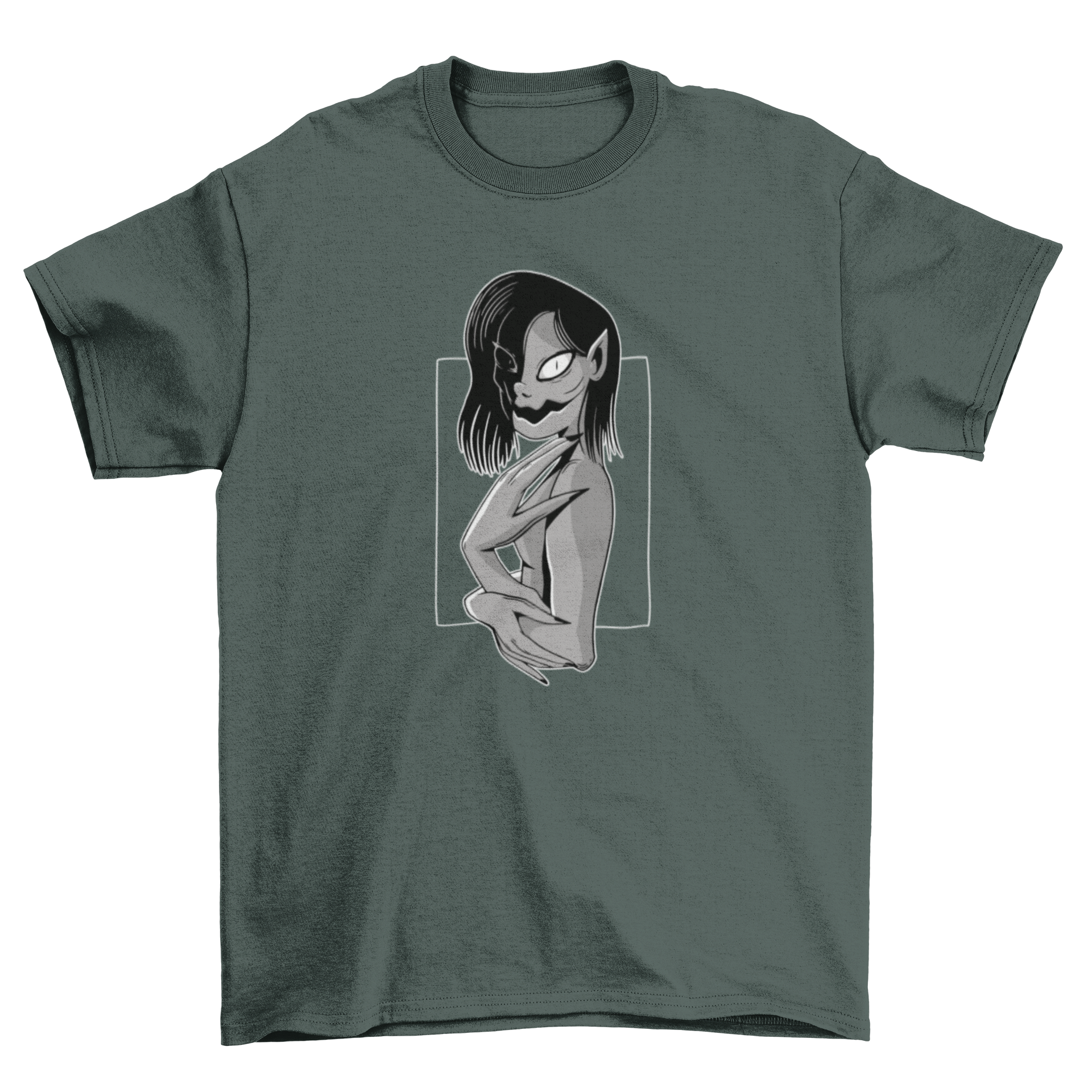 Female horror monster t-shirt featuring a detailed Japanese anime design with vibrant colors.