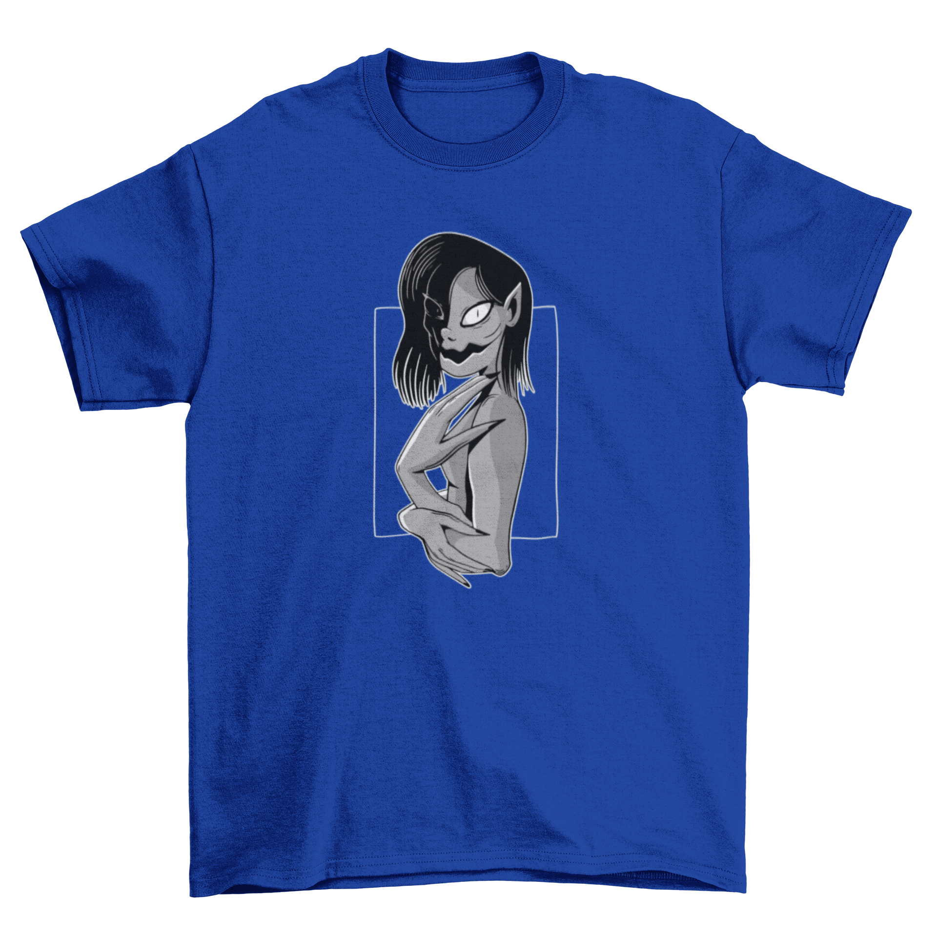 Female horror monster t-shirt featuring a detailed Japanese anime design with vibrant colors.