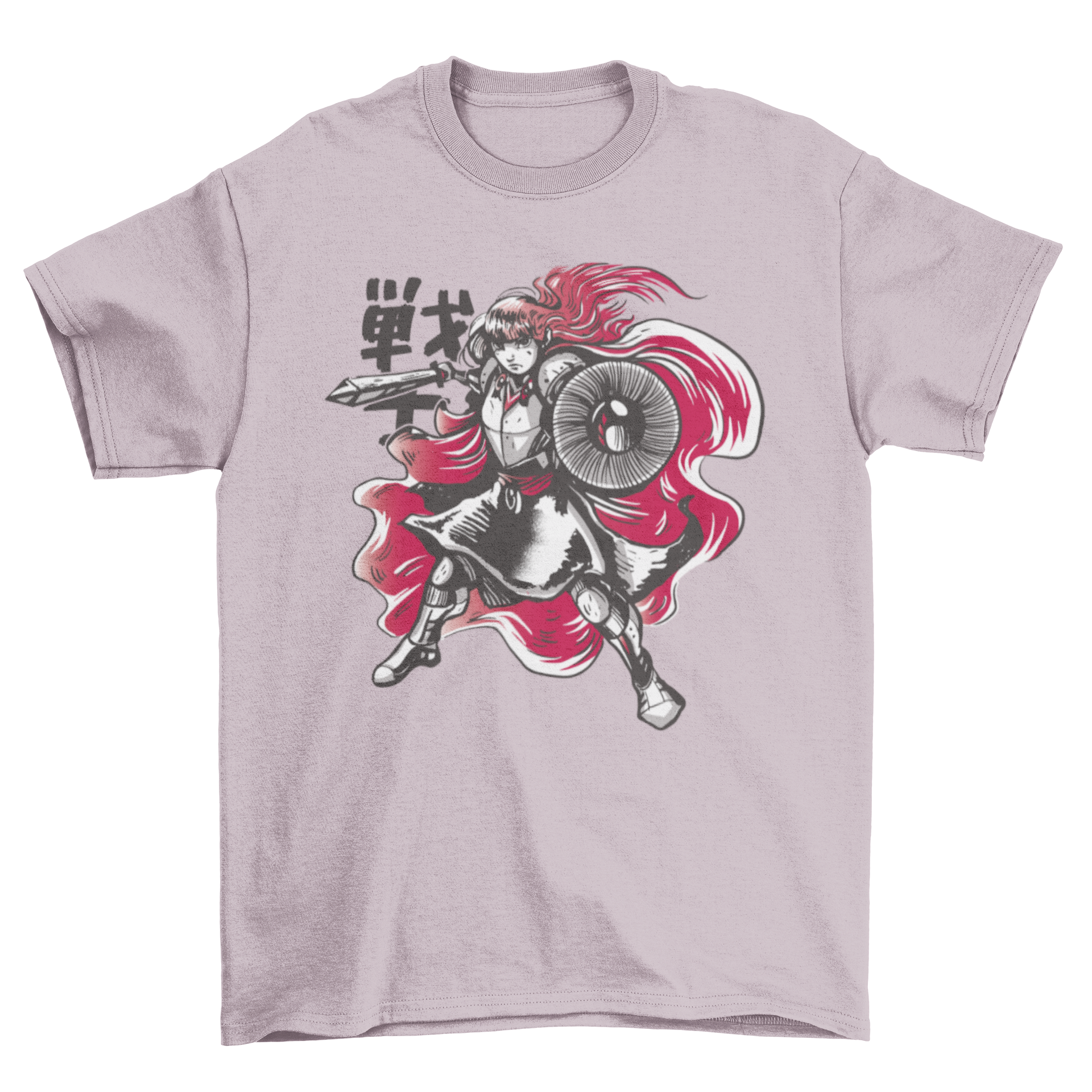 A stylish female knight t-shirt featuring a hand-drawn design of a brave knight in armor, showcasing strength and empowerment.