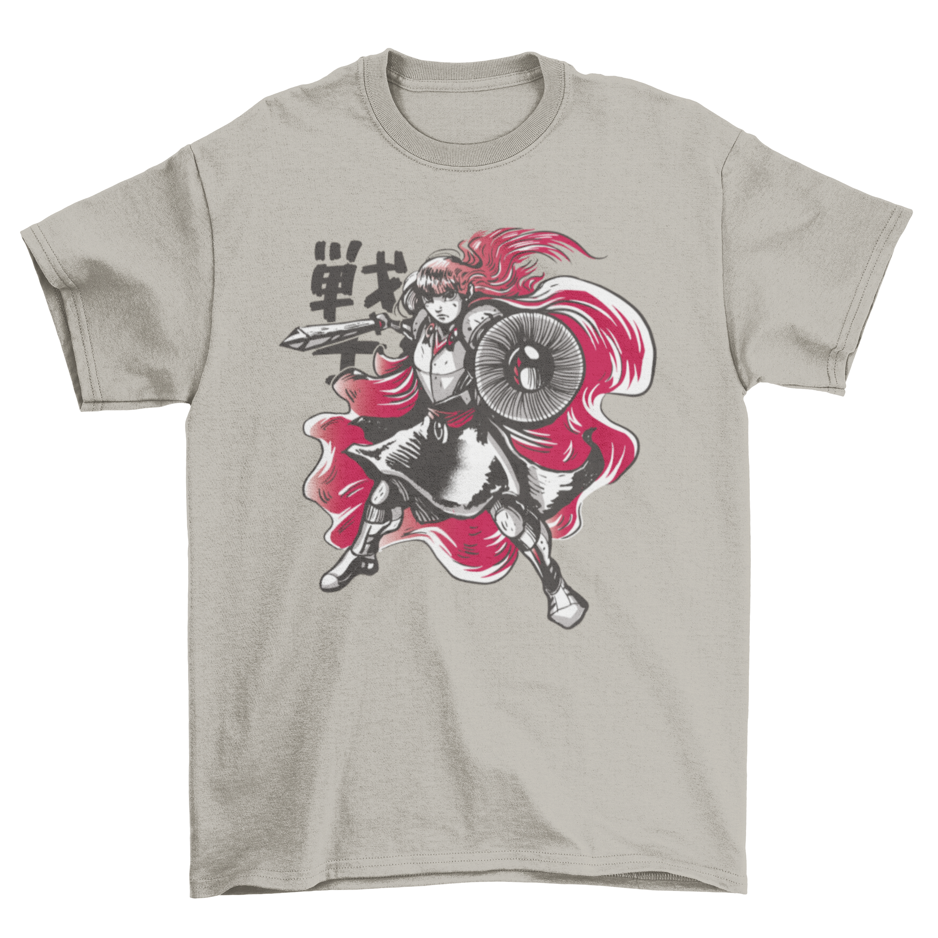 A stylish female knight t-shirt featuring a hand-drawn design of a brave knight in armor, showcasing strength and empowerment.