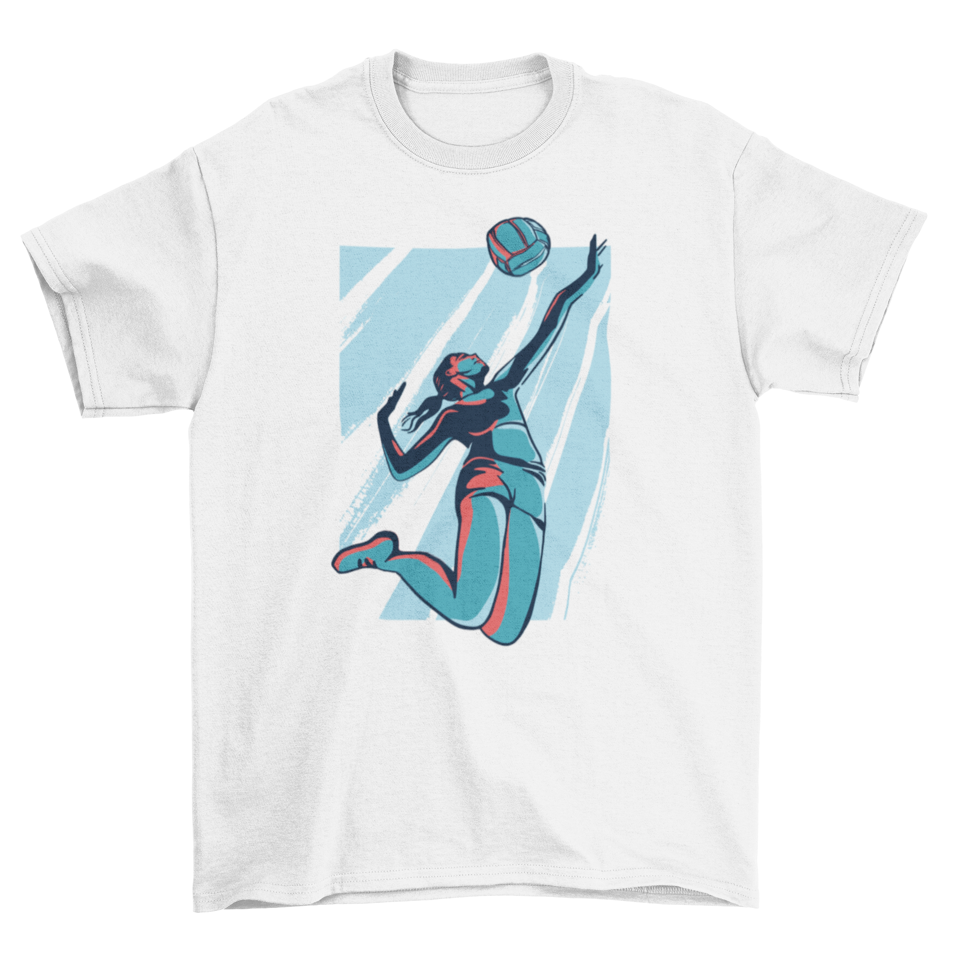 A stylish female t-shirt featuring an illustration of a female volleyball player in action, perfect for sports enthusiasts.